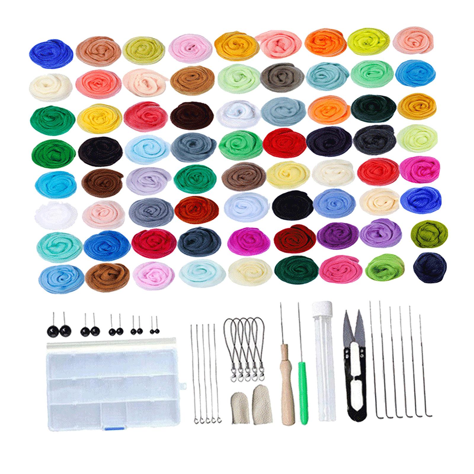 Needle Felting Kit Supplies Wool Roving Felt Work Tool Finger Cobs 72 Colors