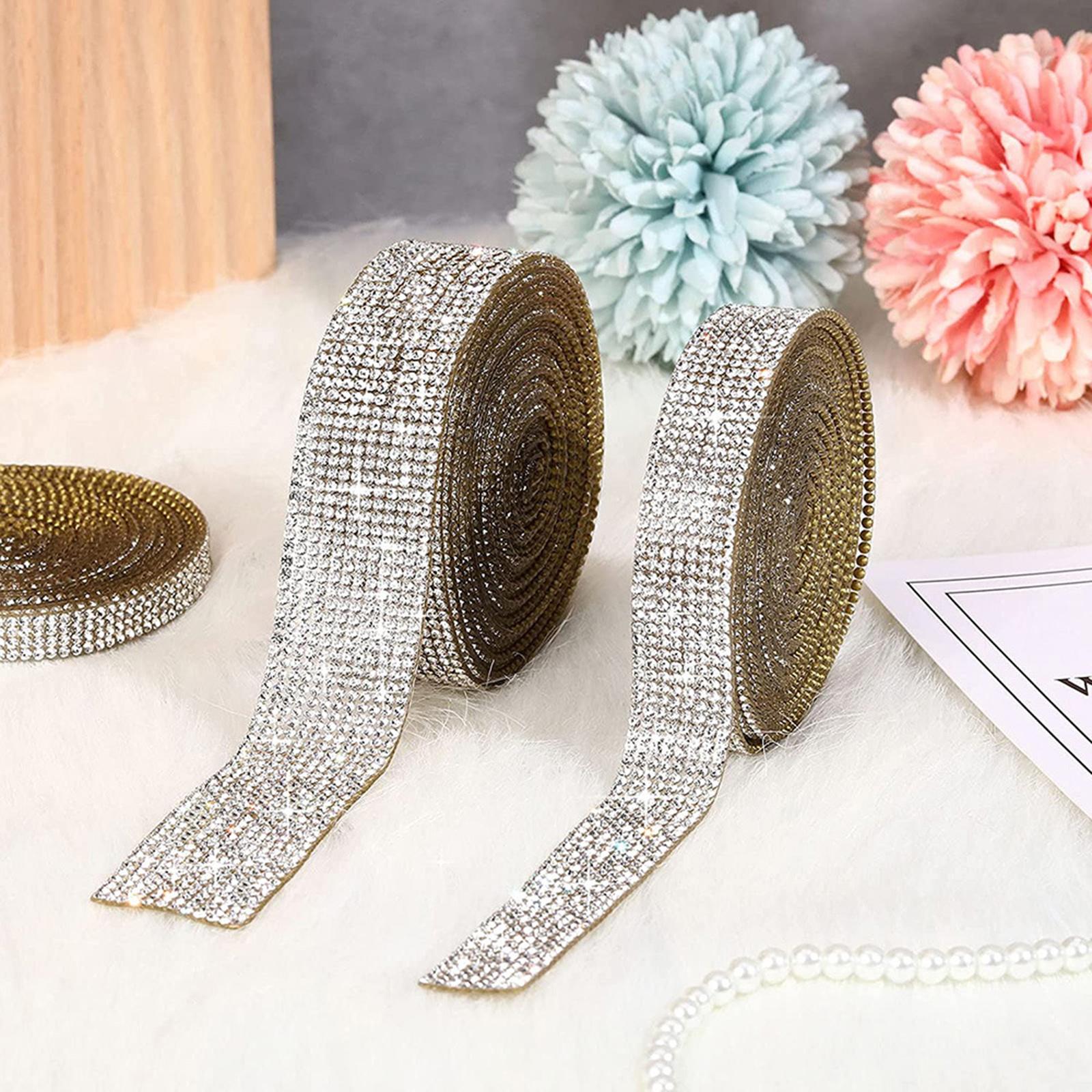 Self-Adhesive Crystal Rhinestone Diamond Ribbon DIY Sticker Silver 1.4cm