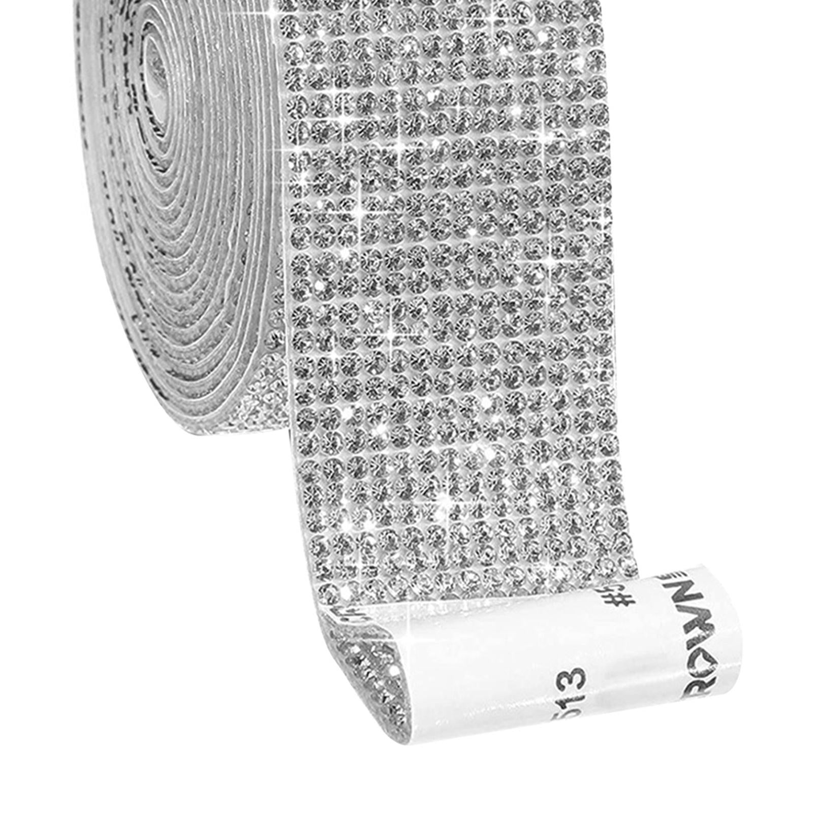 Self-Adhesive Crystal Rhinestone Diamond Ribbon DIY Sticker Silver 2.7cm