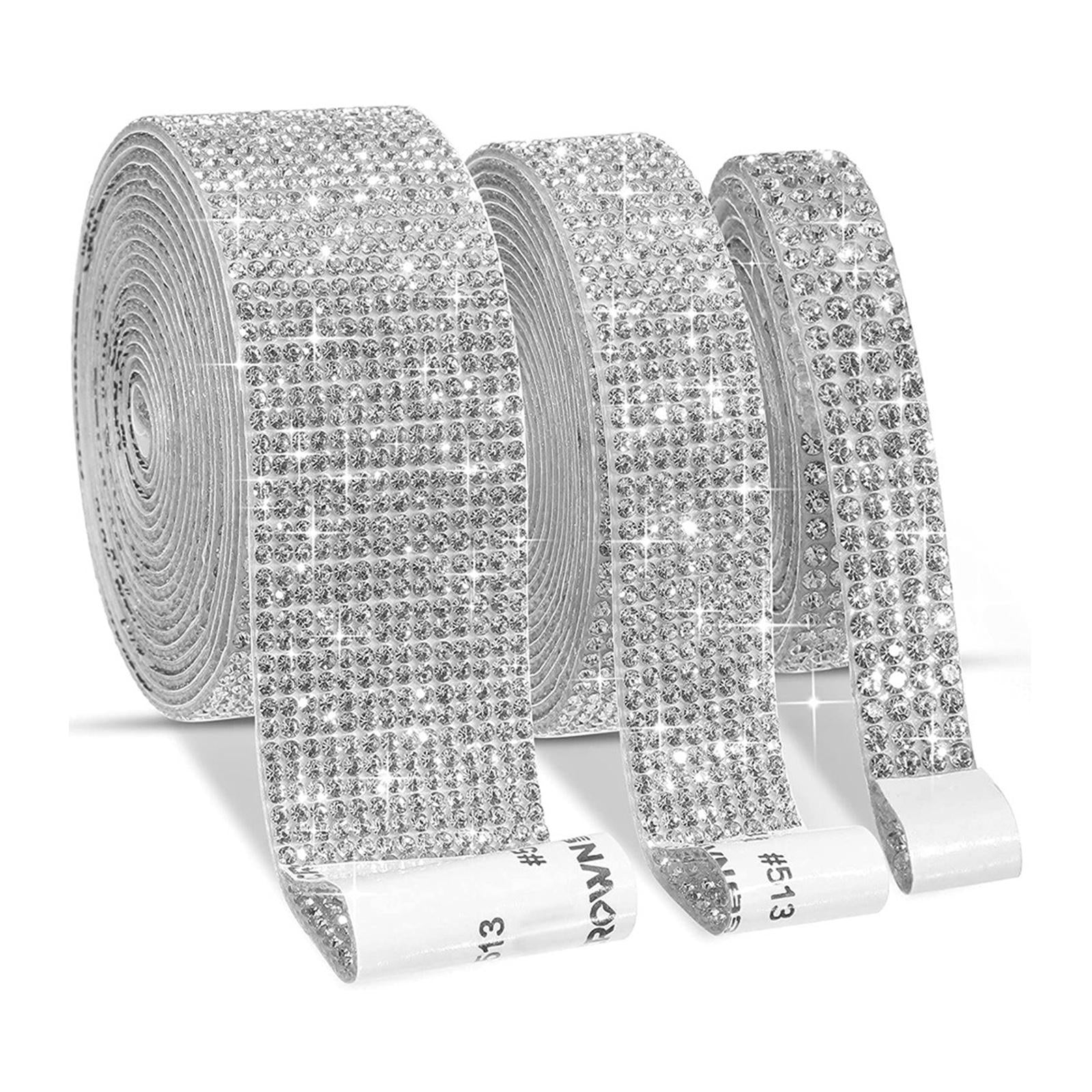 Self-Adhesive Crystal Rhinestone Diamond Ribbon DIY Sticker Silver 2.7cm