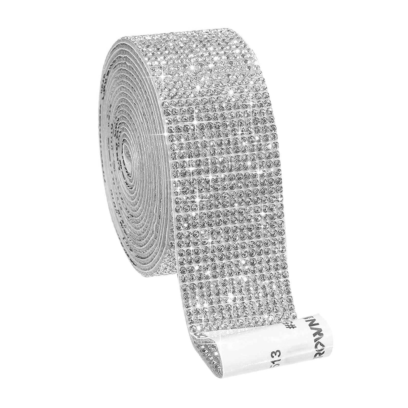 Self-Adhesive Crystal Rhinestone Diamond Ribbon DIY Sticker Silver 2.7cm