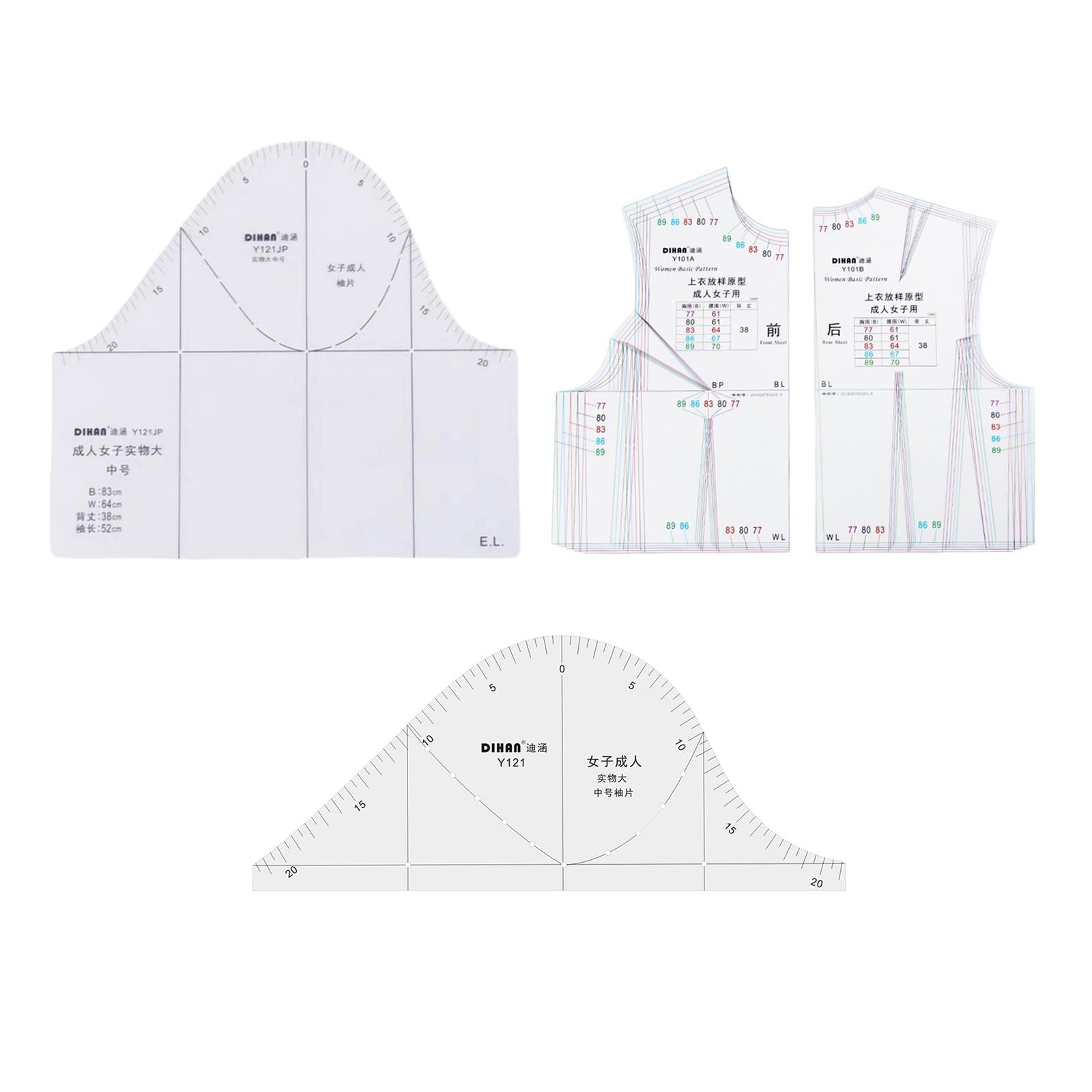 1:1 Cloth Design Ruler Full Scale Drawing Templete Women Clothing Set