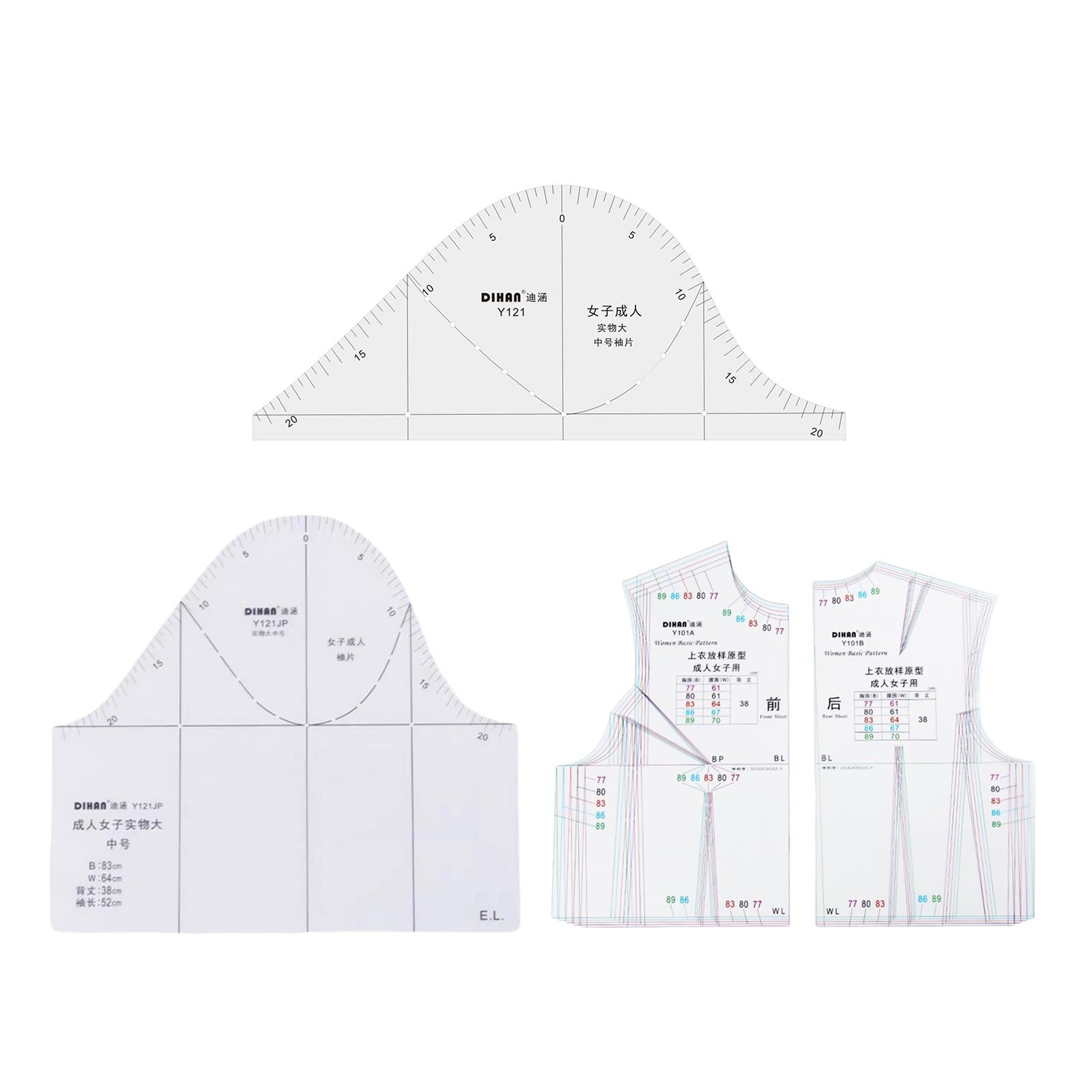 1:1 Cloth Design Ruler Full Scale Drawing Templete Women Clothing Set