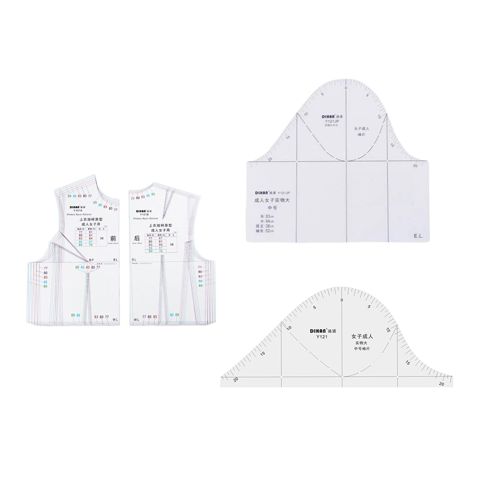 1:1 Cloth Design Ruler Full Scale Drawing Templete Women Clothing Set