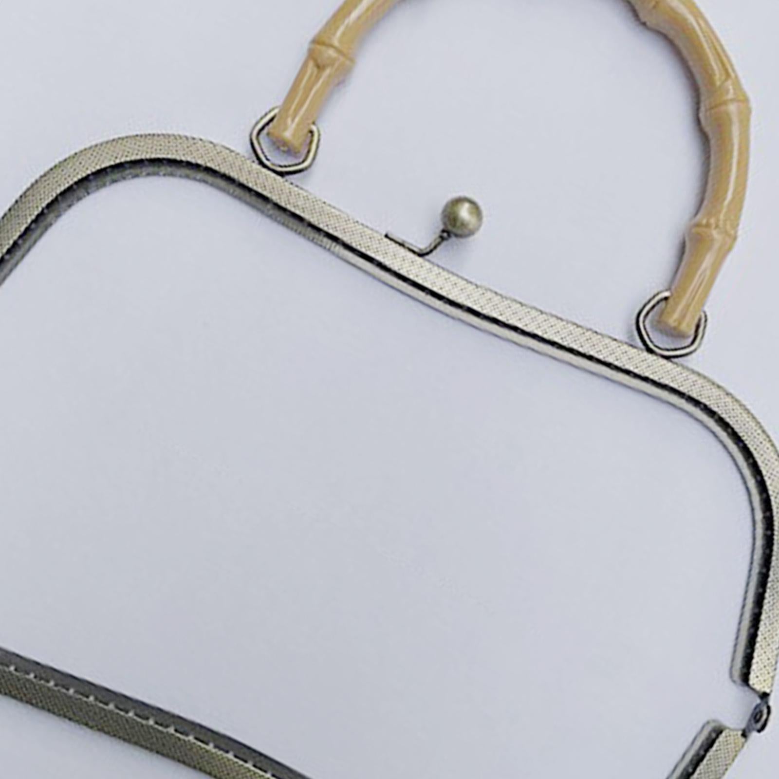 Metal Purse Handbag Frame with Handle Kiss Clasp Lock Supplies Wooden Handle