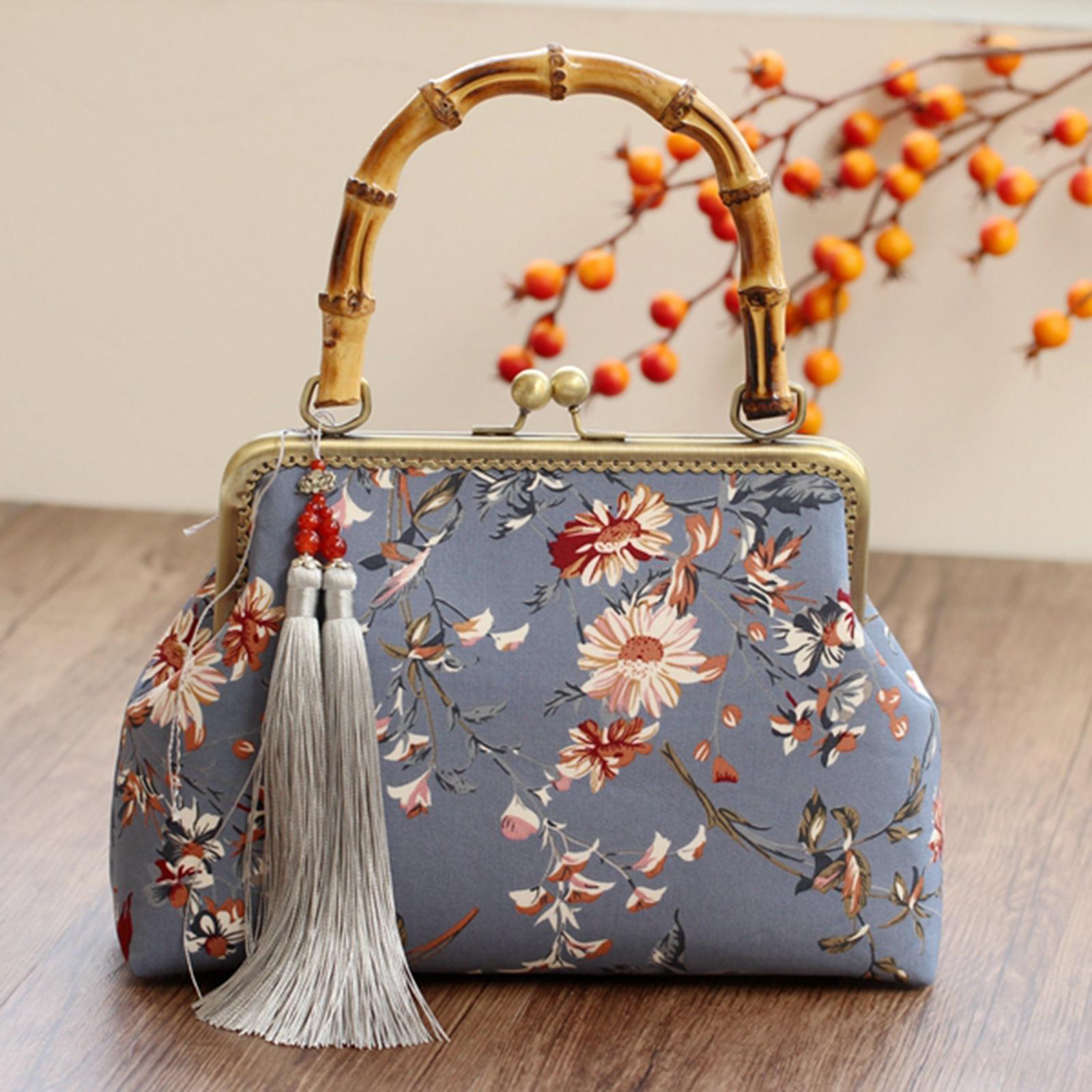 Metal Purse Handbag Frame with Handle Kiss Clasp Lock Supplies Wooden Handle