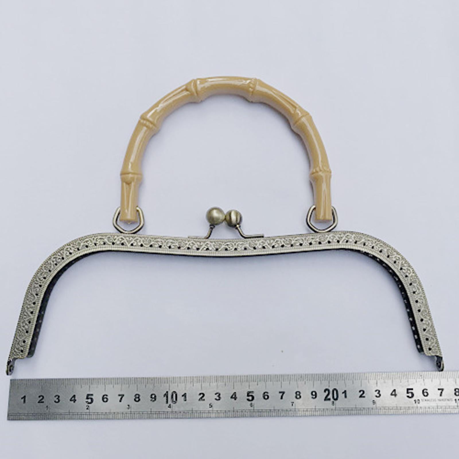 Metal Purse Handbag Frame with Handle Kiss Clasp Lock Supplies Wooden Handle