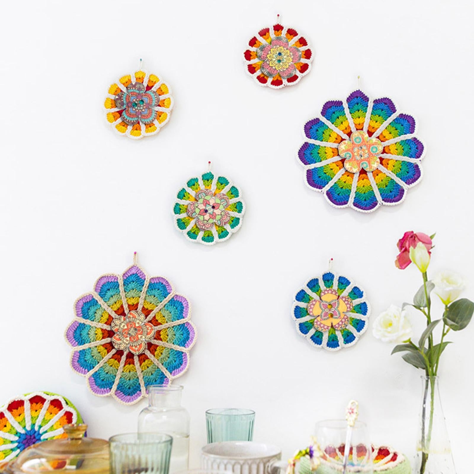 100pcs Mixed Random Flower Painting Wooden Retro Buttons Assorted Color 1