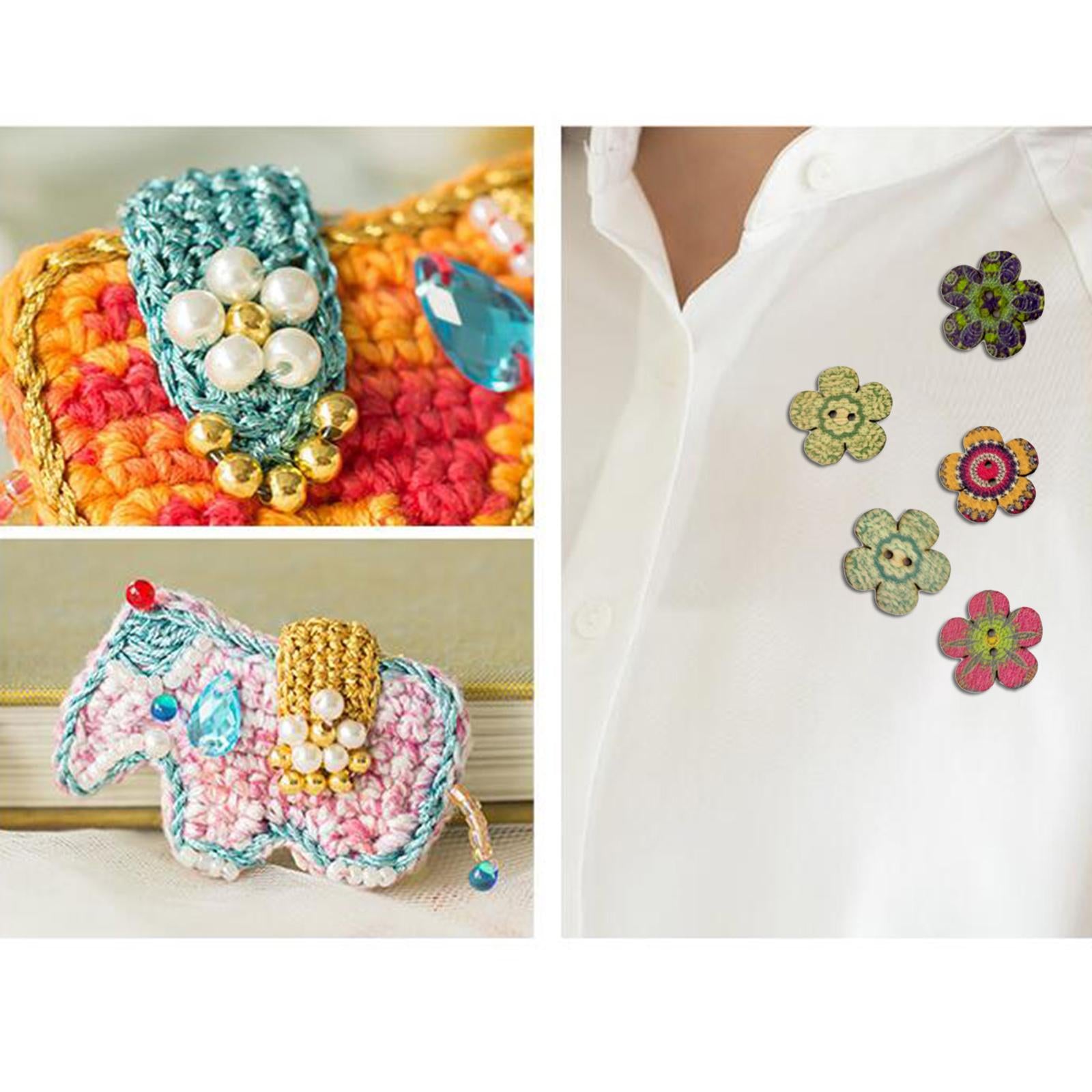 100pcs Mixed Random Flower Painting Wooden Retro Buttons Assorted Color 2