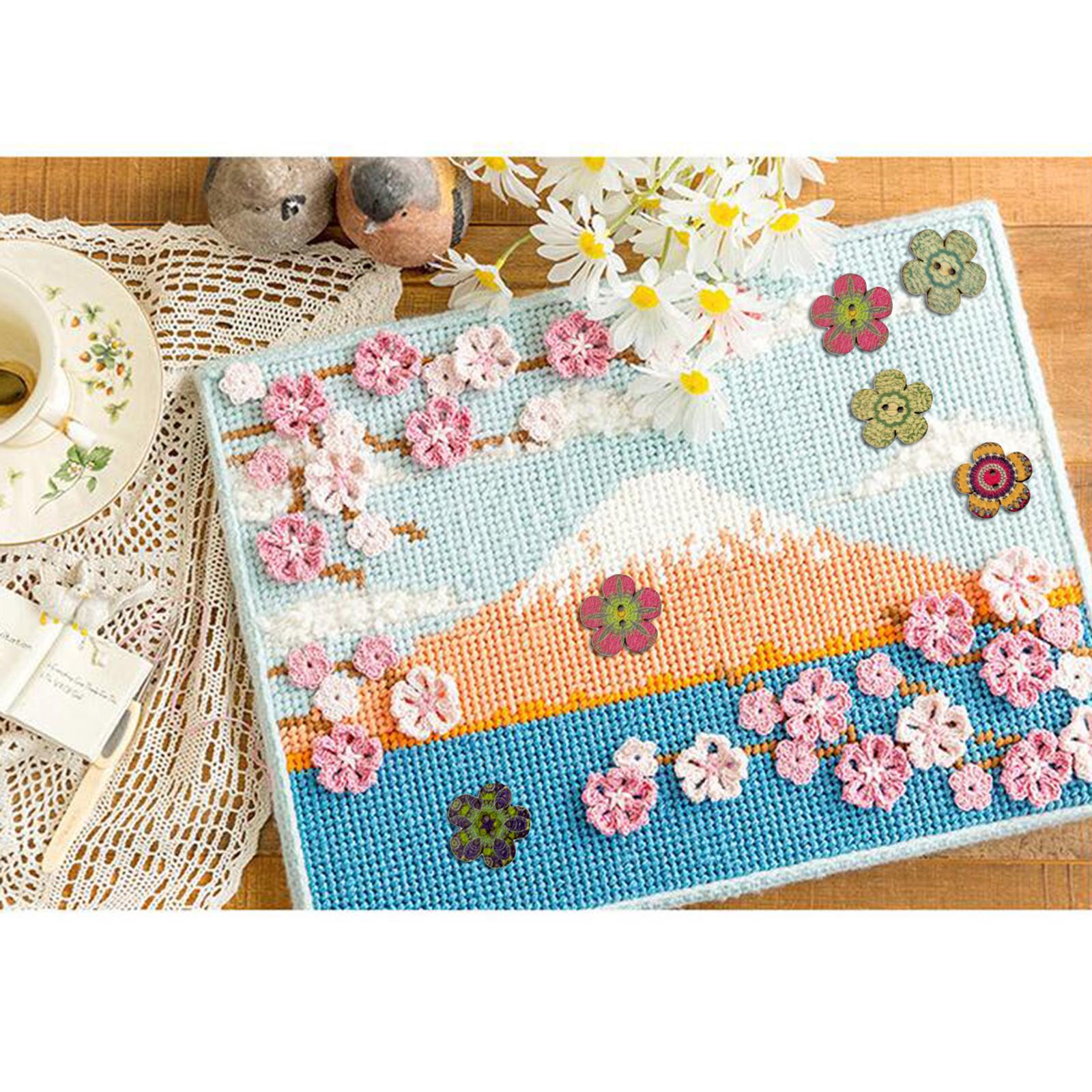 100pcs Mixed Random Flower Painting Wooden Retro Buttons Assorted Color 2