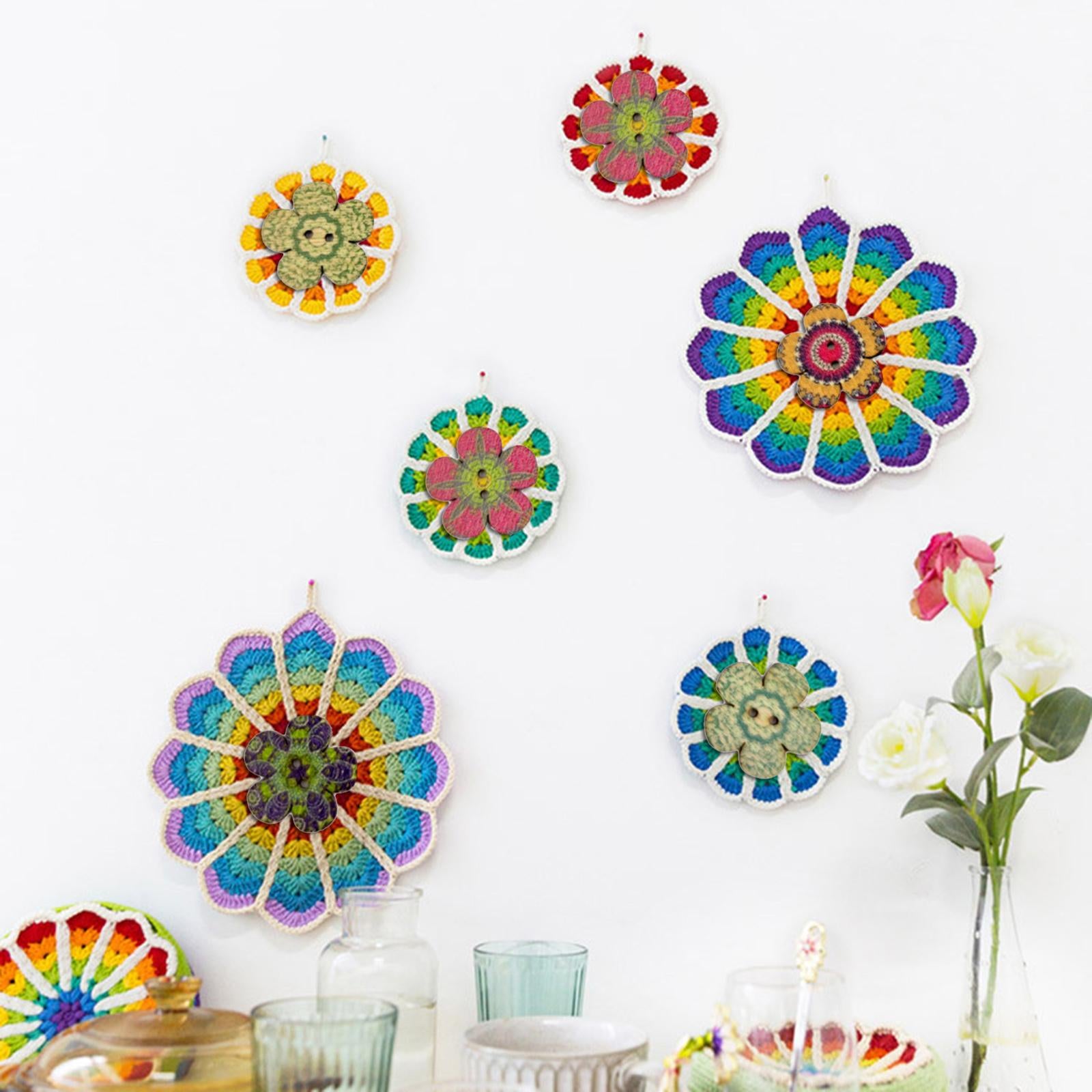 100pcs Mixed Random Flower Painting Wooden Retro Buttons Assorted Color 2