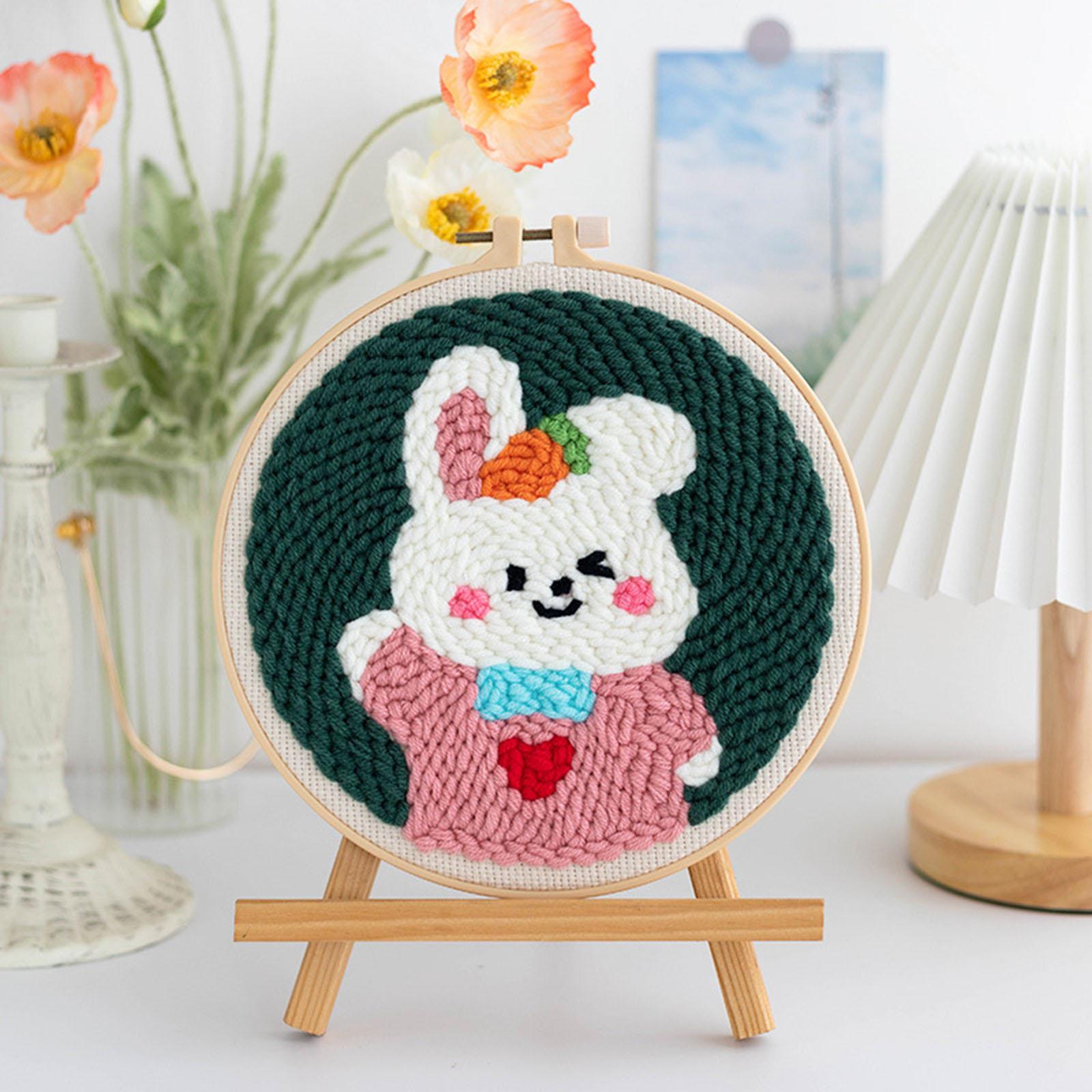 Punch Needle Kits with Basic Tools Soft Yarn Hand Craft 6 inch Rabbit