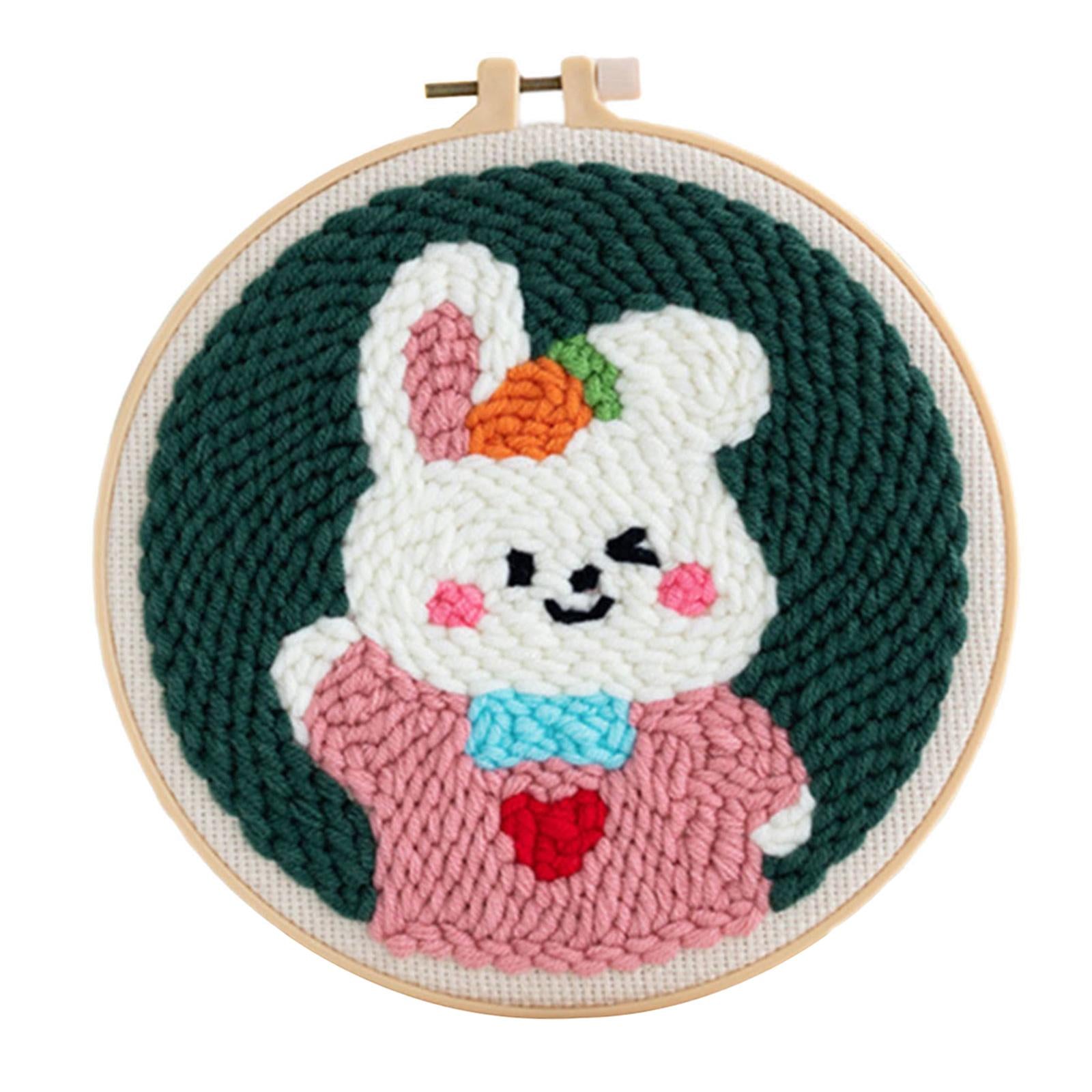 Punch Needle Kits with Basic Tools Soft Yarn Hand Craft 6 inch Rabbit