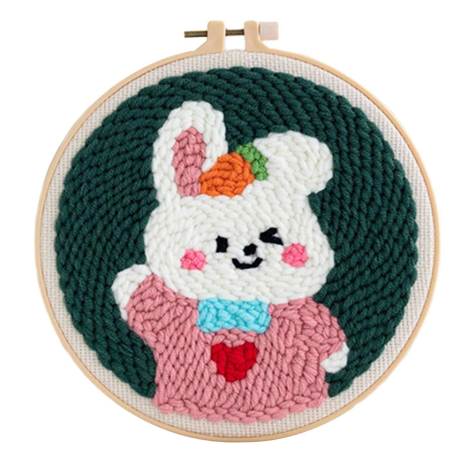 Punch Needle Kits with Basic Tools Soft Yarn Hand Craft 6 inch Rabbit