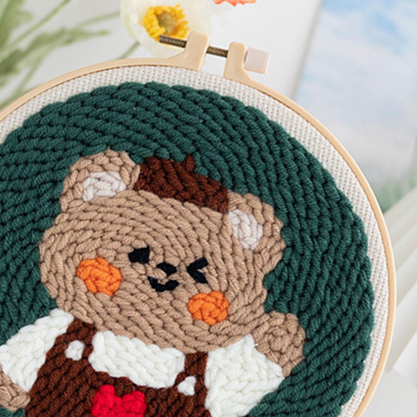 Punch Needle Kits with Basic Tools Soft Yarn Hand Craft 6 inch Bear