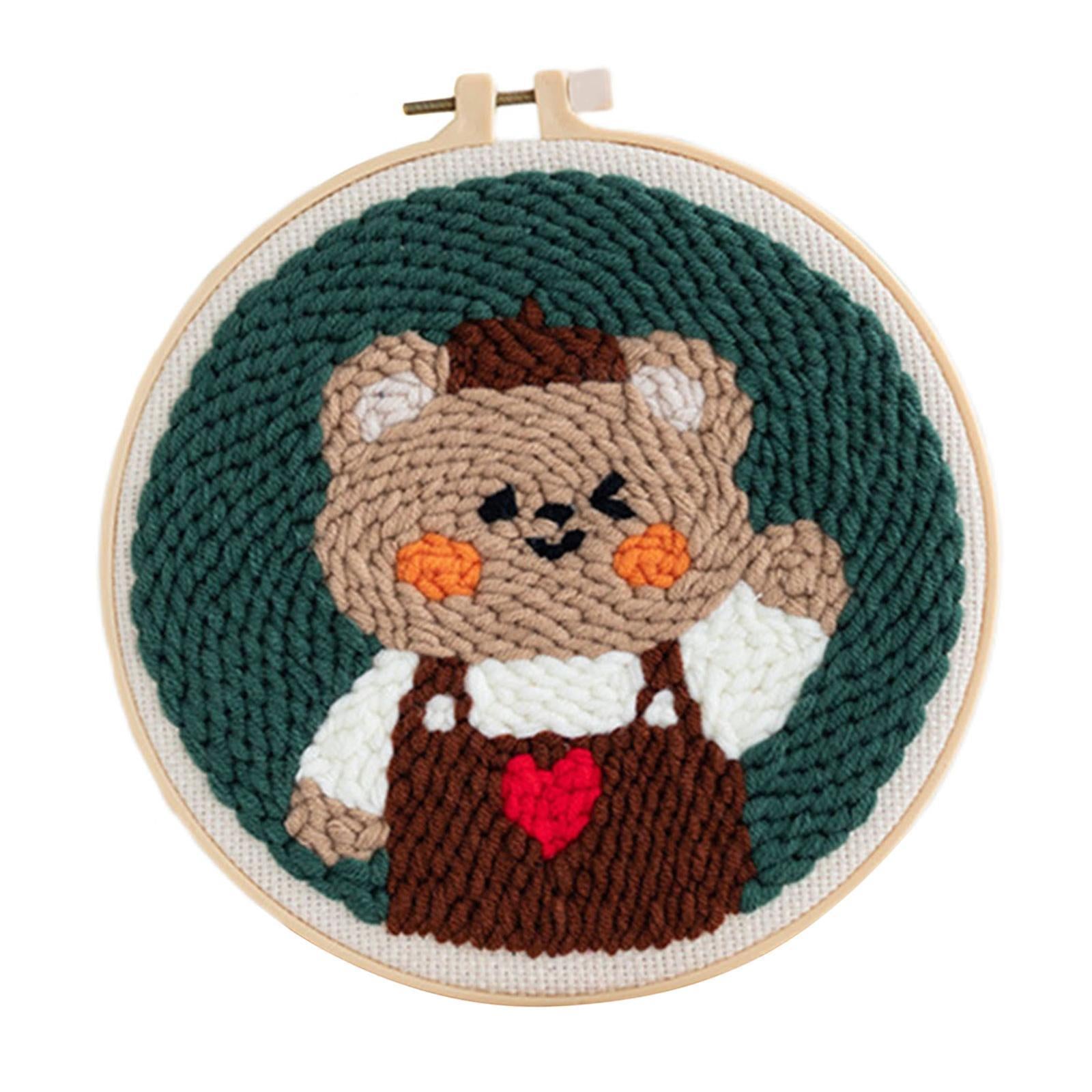 Punch Needle Kits with Basic Tools Soft Yarn Hand Craft 6 inch Bear