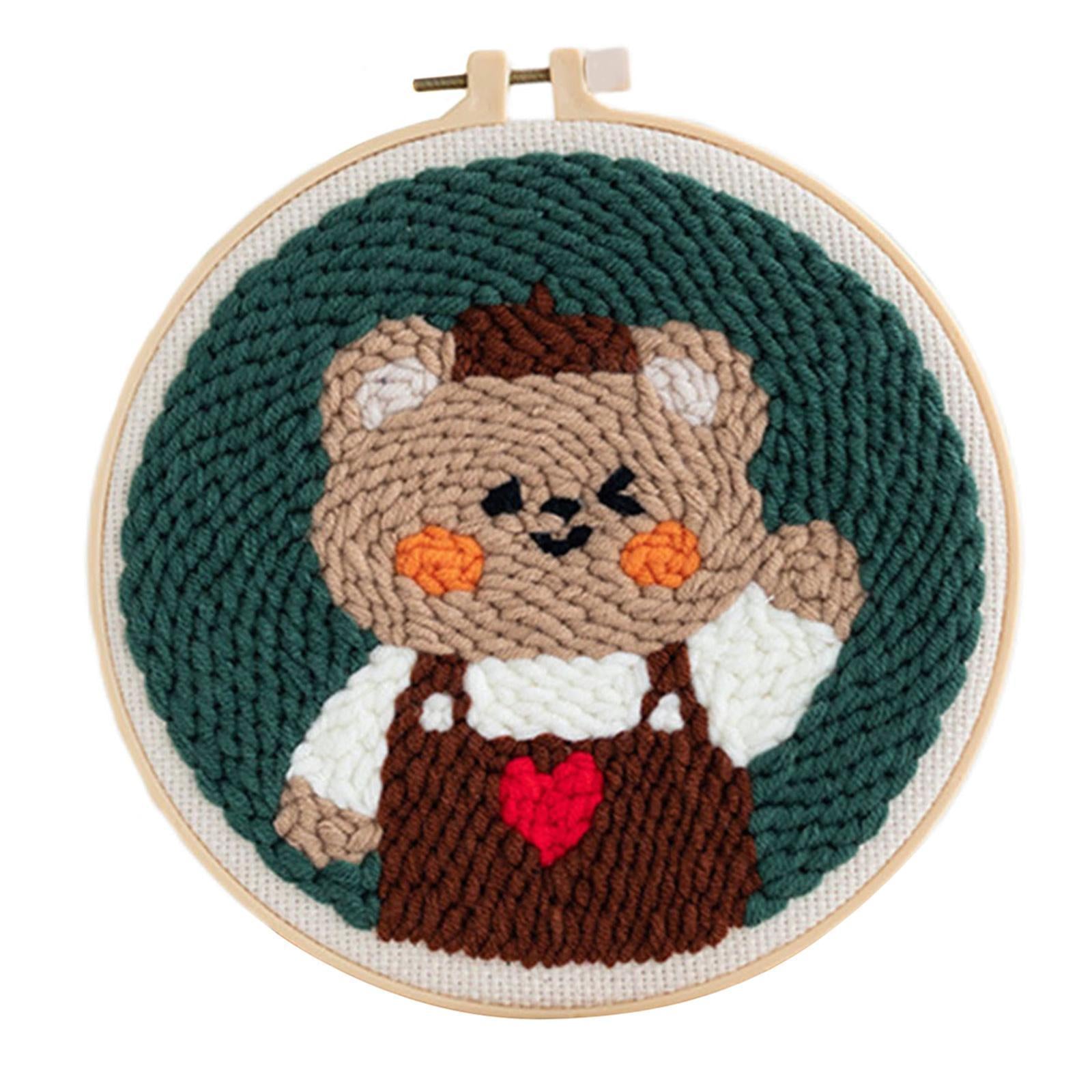 Punch Needle Kits with Basic Tools Soft Yarn Hand Craft 6 inch Bear
