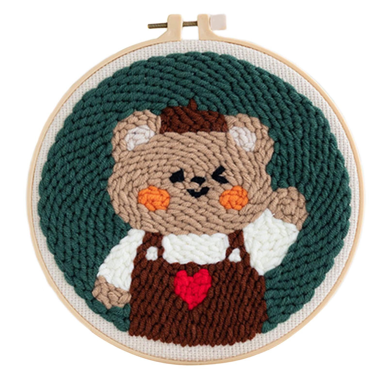 Punch Needle Kits with Basic Tools Soft Yarn Hand Craft 6 inch Bear