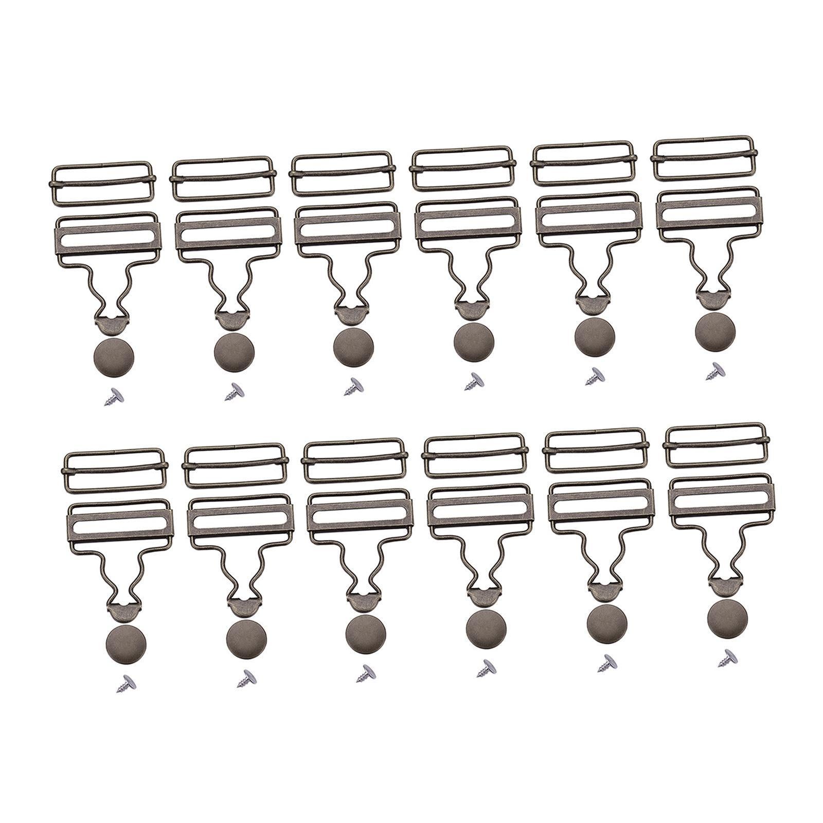 12Set Metal Fasteners Clip Brace Buckles Suspenders Buckles with Slider 32mm
