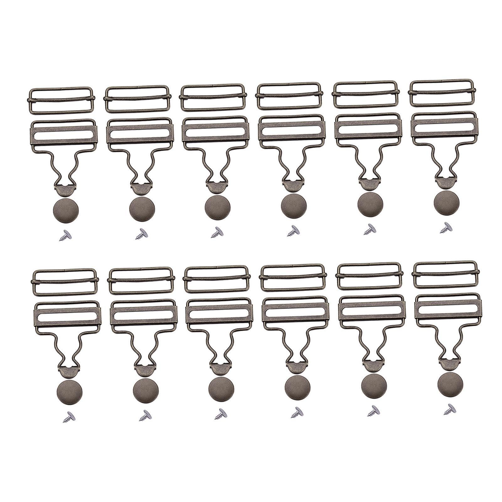 12Set Metal Fasteners Clip Brace Buckles Suspenders Buckles with Slider 32mm