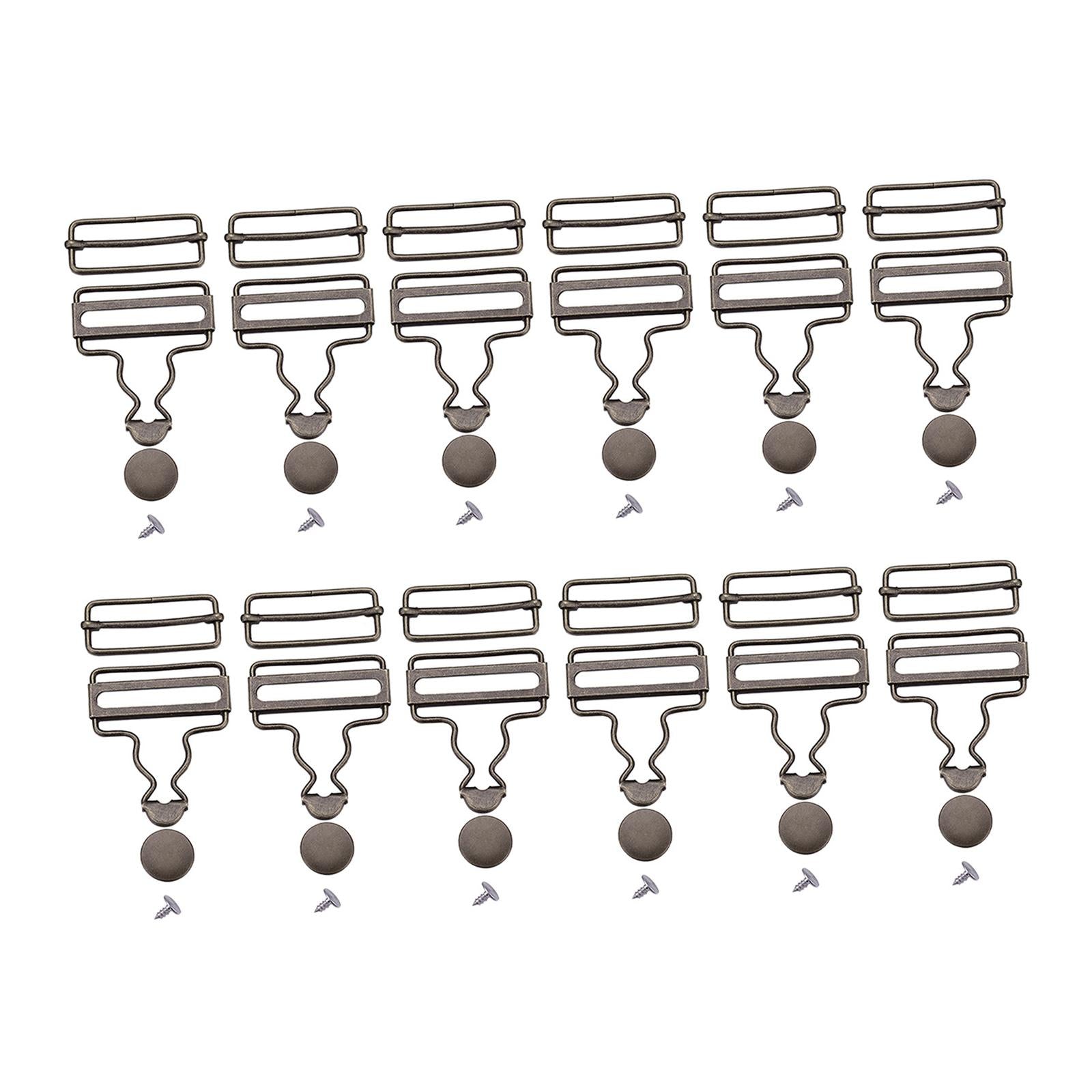 12Set Metal Fasteners Clip Brace Buckles Suspenders Buckles with Slider 38mm