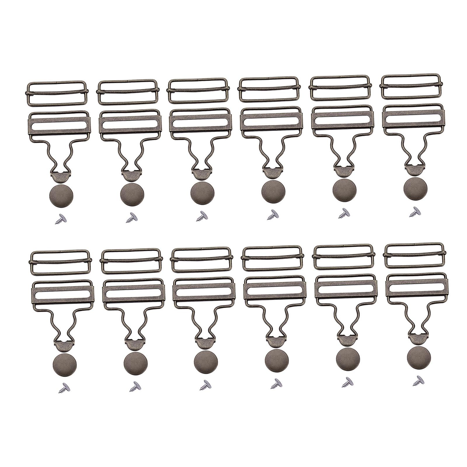 12Set Metal Fasteners Clip Brace Buckles Suspenders Buckles with Slider 38mm