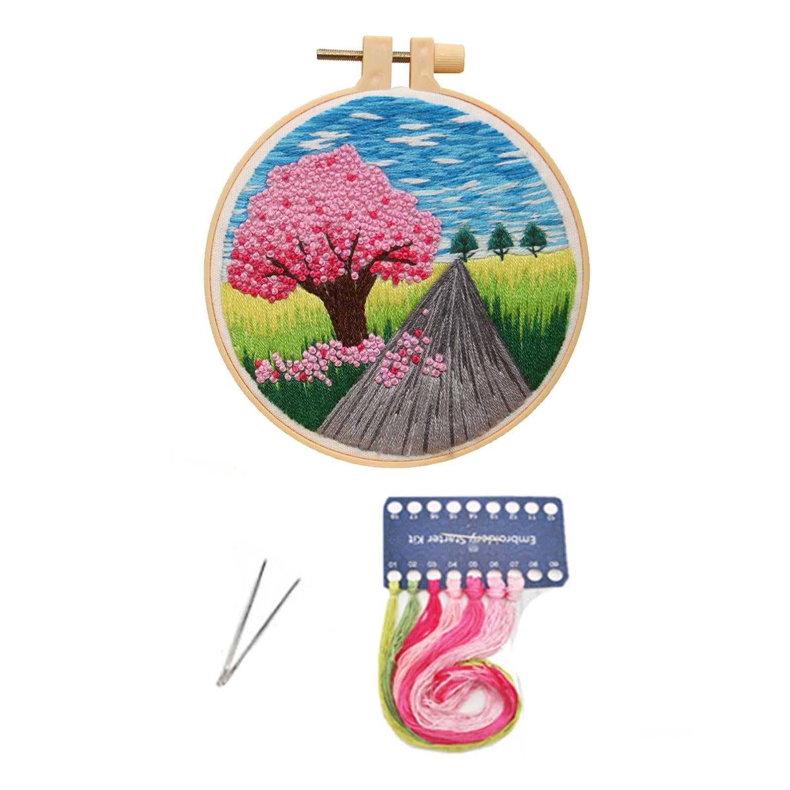 Cross Stitch Kit Home Sewing Fabric Hoop Art Making DIY Embroidery Adults Peach Blossom