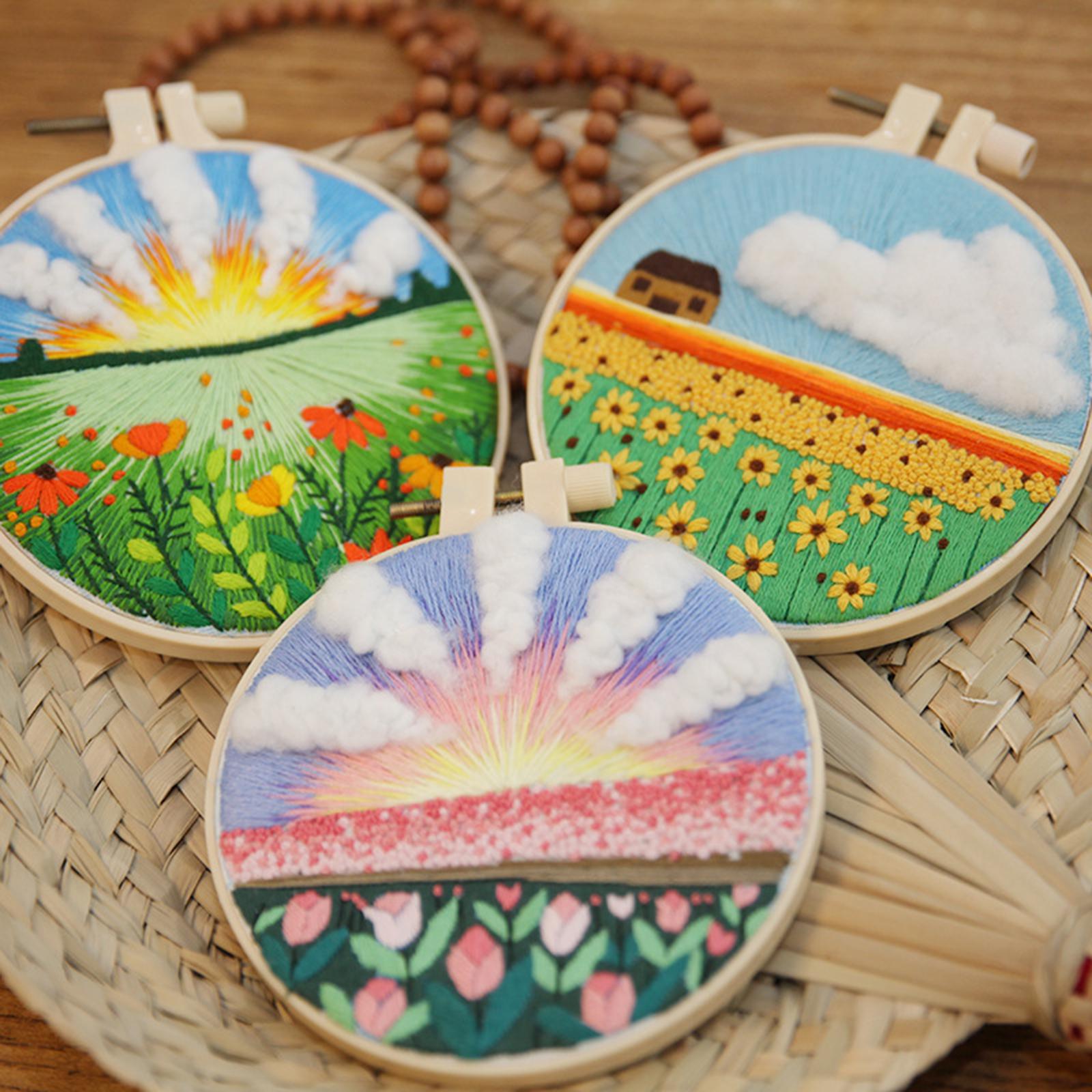 Cross Stitch Kit Home Sewing Fabric Hoop Art Making DIY Embroidery Adults Peach Blossom