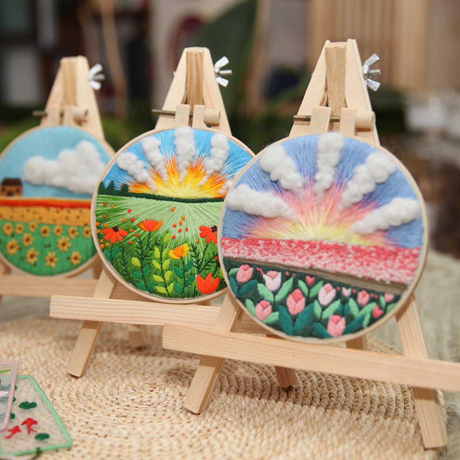 Hand Cross Stitch Needlework Kit With Embroidery Hoop Flower Sea