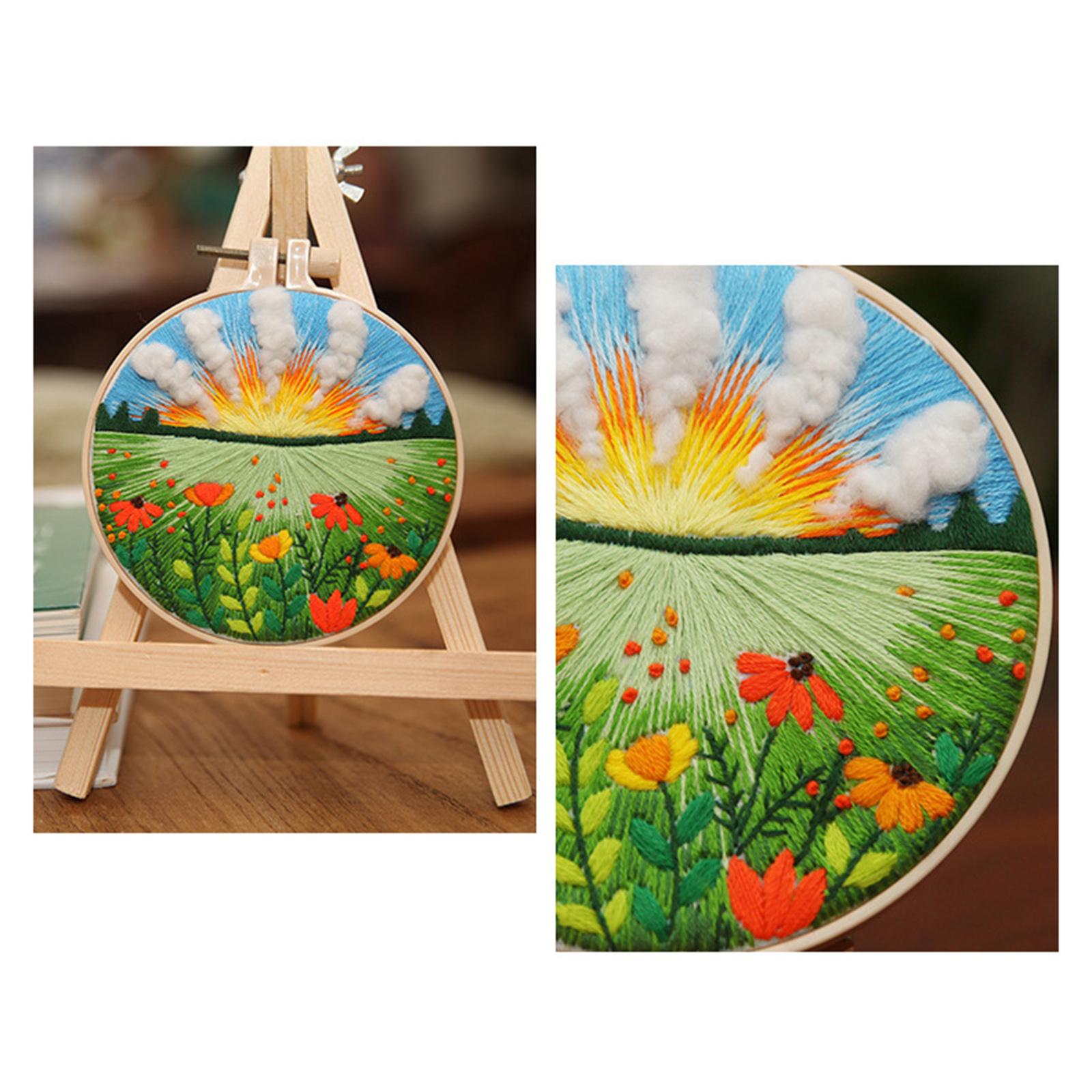 Hand Cross Stitch Needlework Kit With Embroidery Hoop Flowers