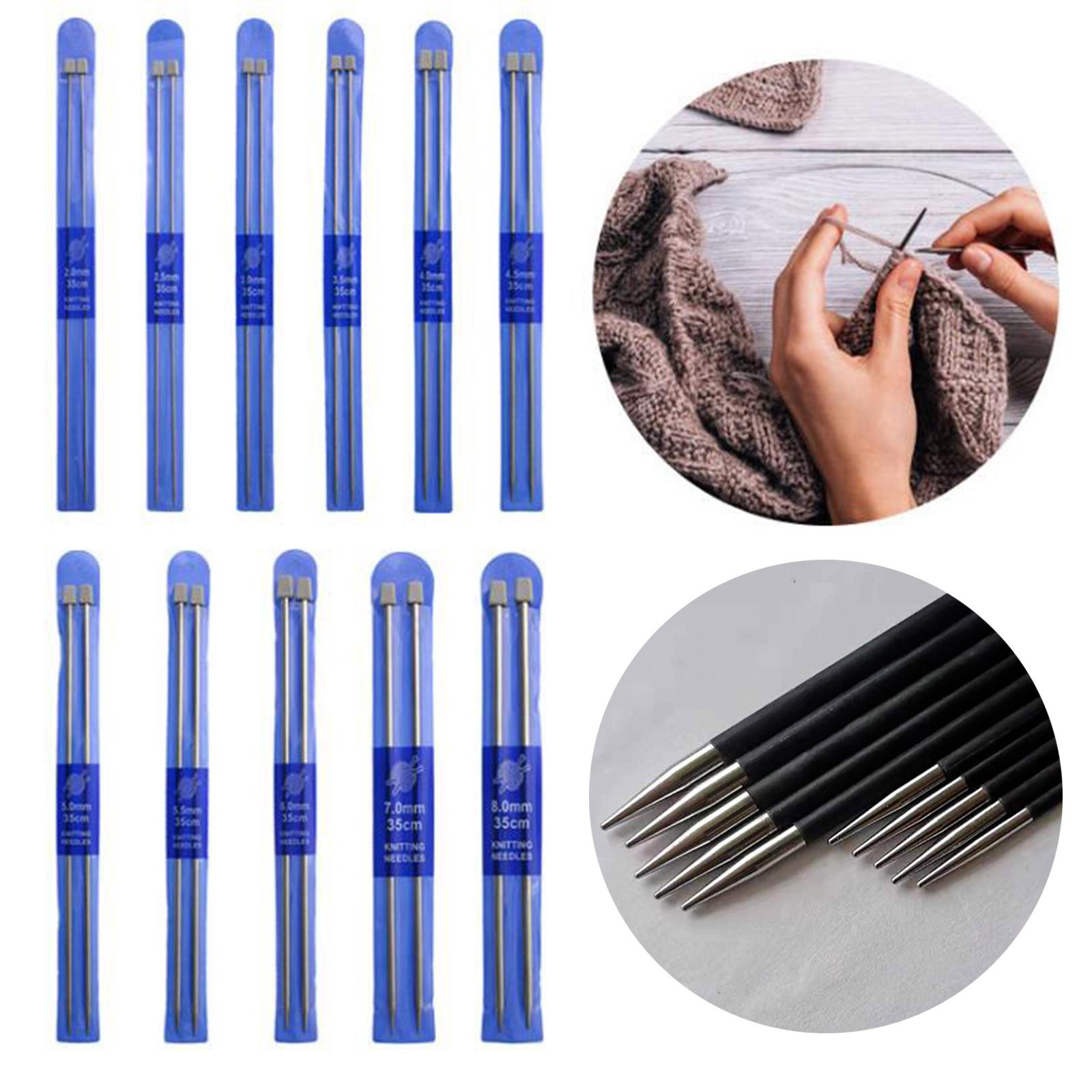 9 Sizes Double Point Straight Knitting Needles Sweater Weaving Needle 35cm