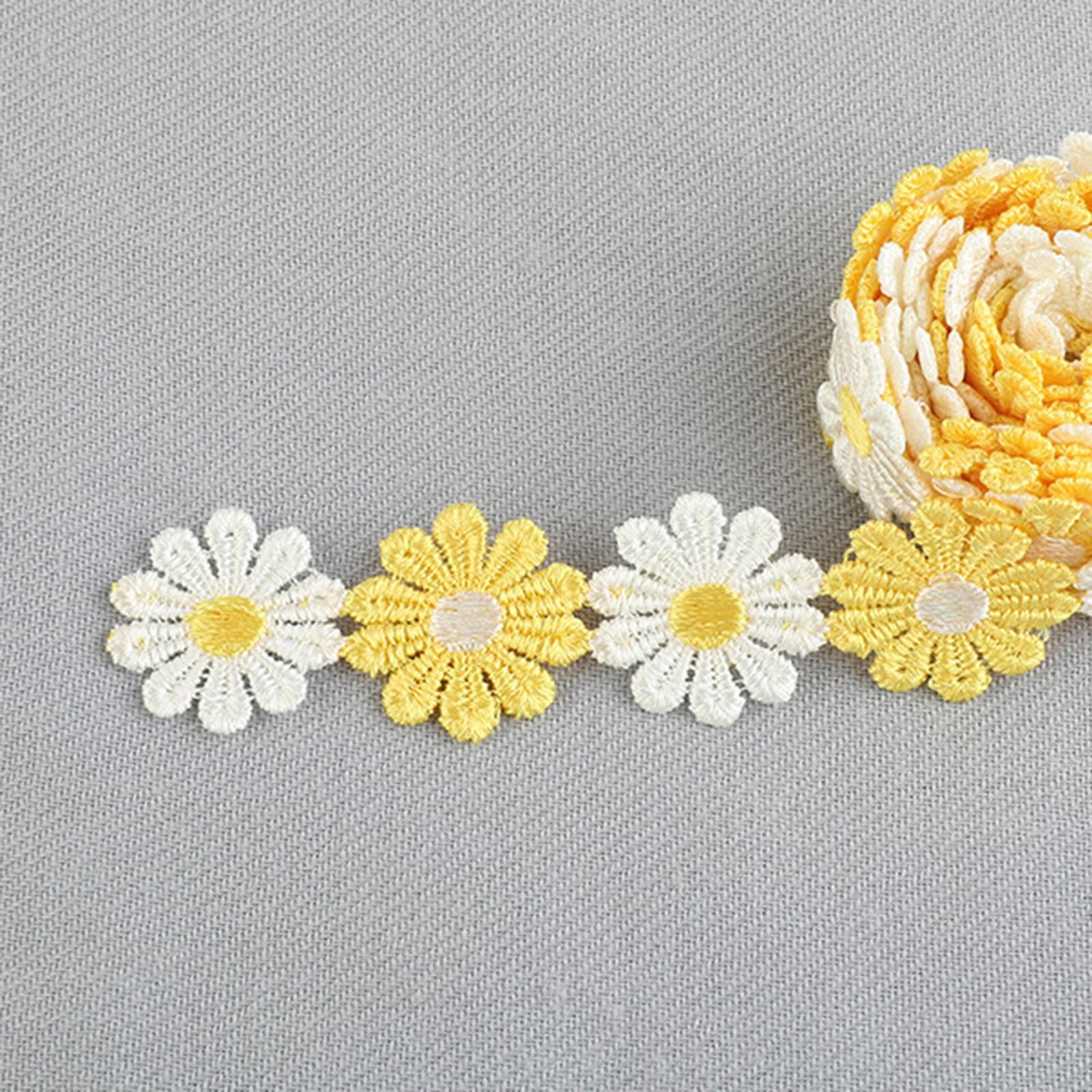 5Yards Daisy Flower Lace And Ribbon Trim Colorful for Sewing and Embellish Yellow White