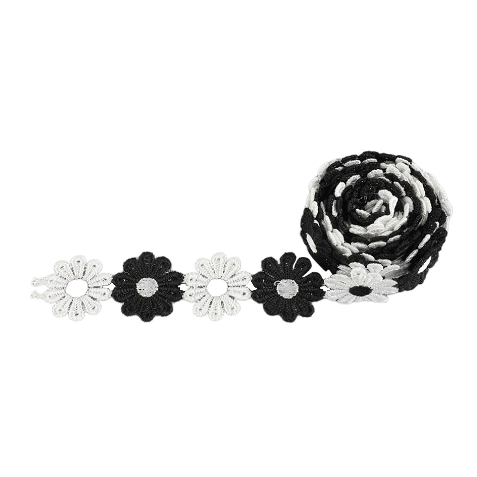5Yards Daisy Flower Lace And Ribbon Trim Colorful for Sewing and Embellish White Black