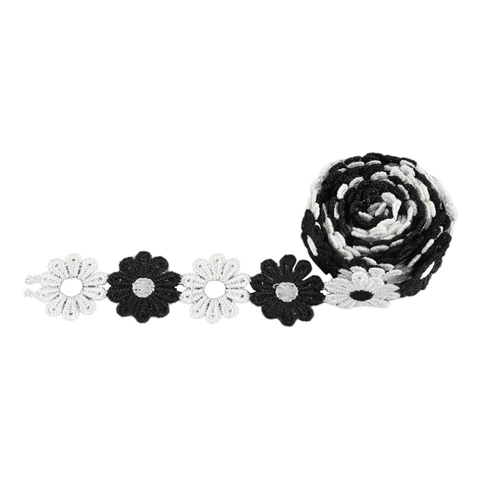 5Yards Daisy Flower Lace And Ribbon Trim Colorful for Sewing and Embellish White Black