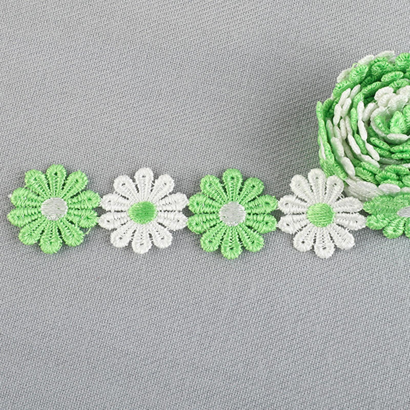 5Yards Daisy Flower Lace And Ribbon Trim Colorful for Sewing and Embellish White Green