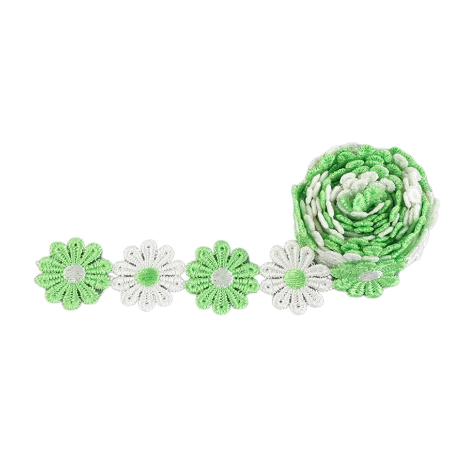 5Yards Daisy Flower Lace And Ribbon Trim Colorful for Sewing and Embellish White Green