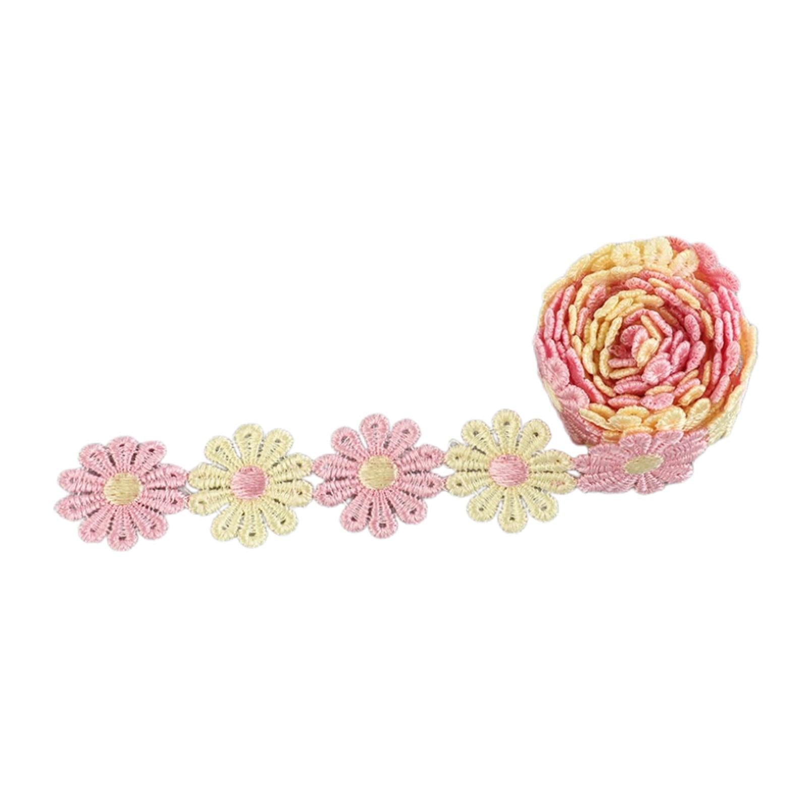 5Yards Daisy Flower Lace And Ribbon Trim Colorful for Sewing and Embellish Yellow Pink