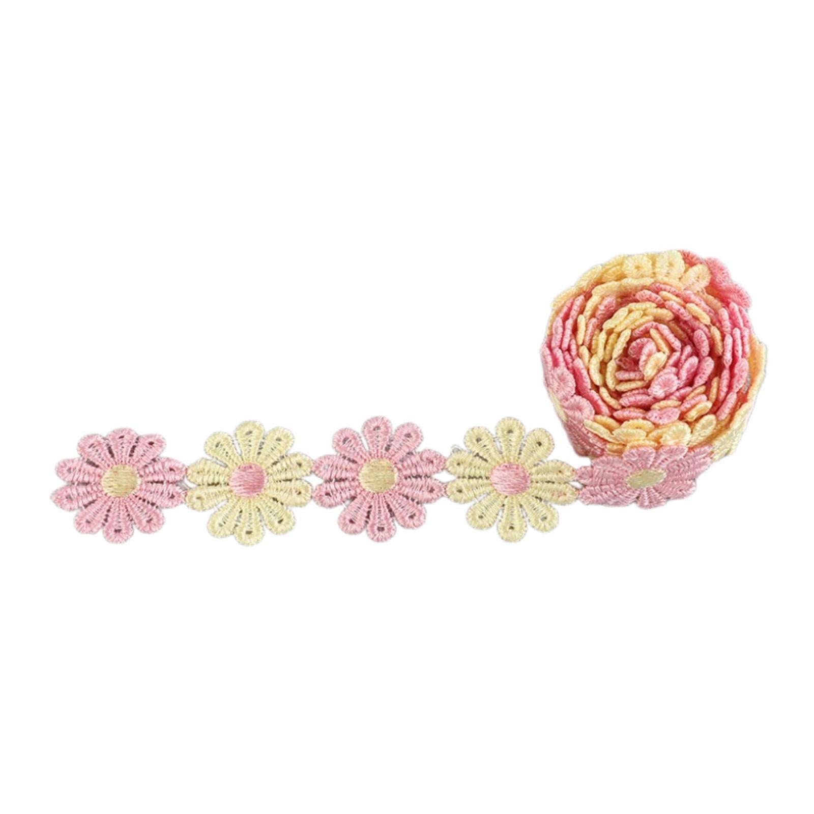 5Yards Daisy Flower Lace And Ribbon Trim Colorful for Sewing and Embellish Yellow Pink