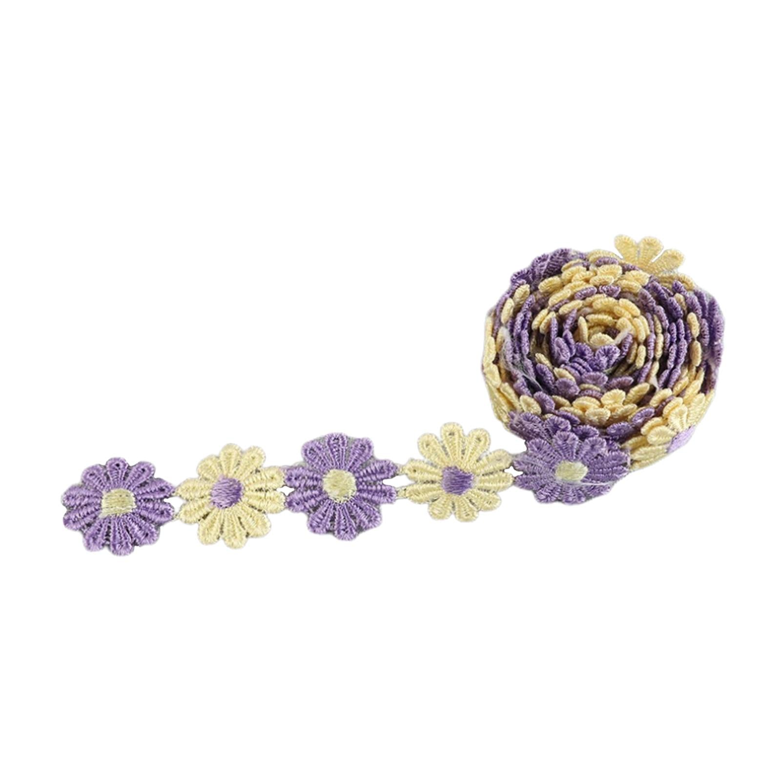 5Yards Daisy Flower Lace And Ribbon Trim Colorful for Sewing and Embellish Yellow Purple