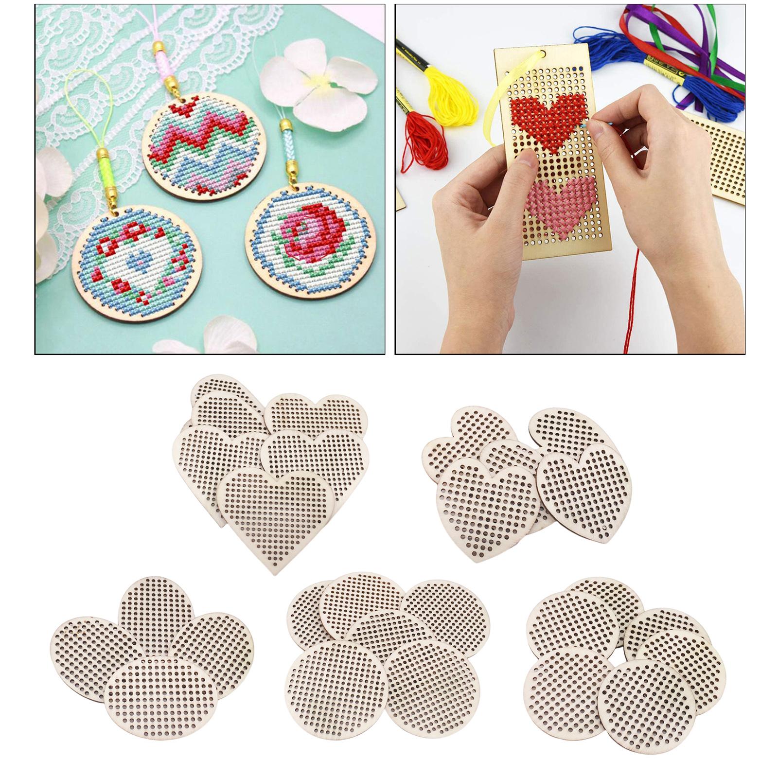 30x Cross Stitch Pendant Blank Wooden for Counted Embroidery 7.7x7CM Heart