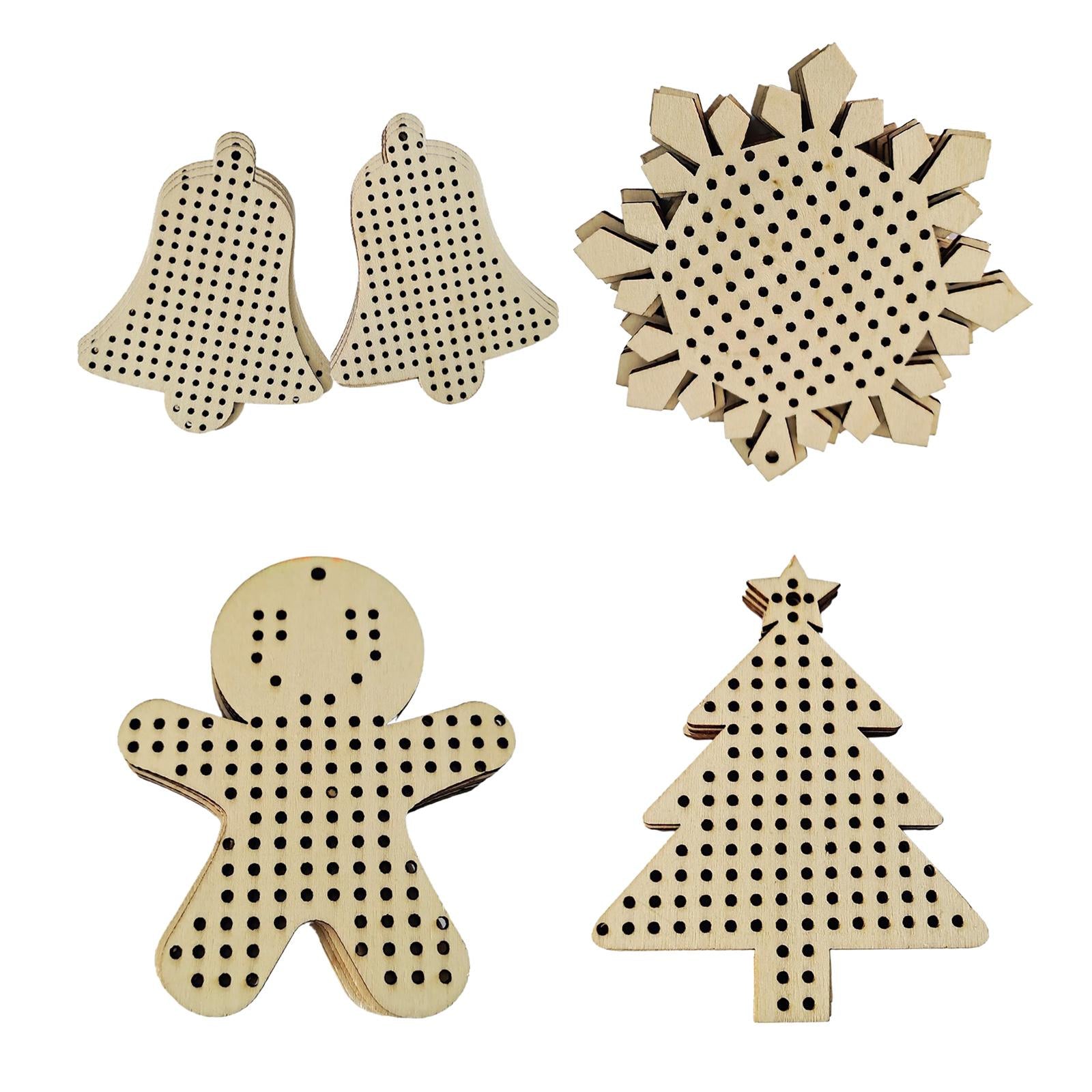 12Pcs Cross Stitch Pendant Blank Wood Shapes for Handmade Embroidery Style 1
