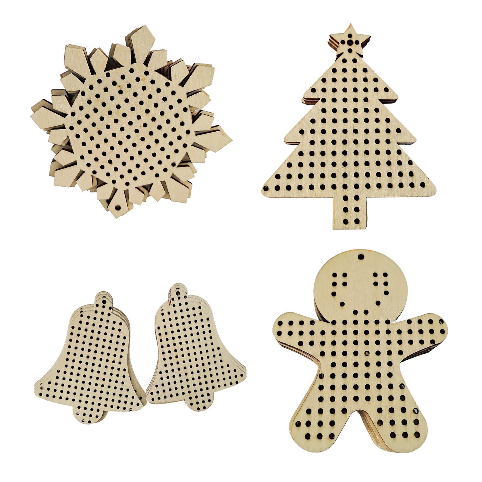 12Pcs Cross Stitch Pendant Blank Wood Shapes for Handmade Embroidery Style 1