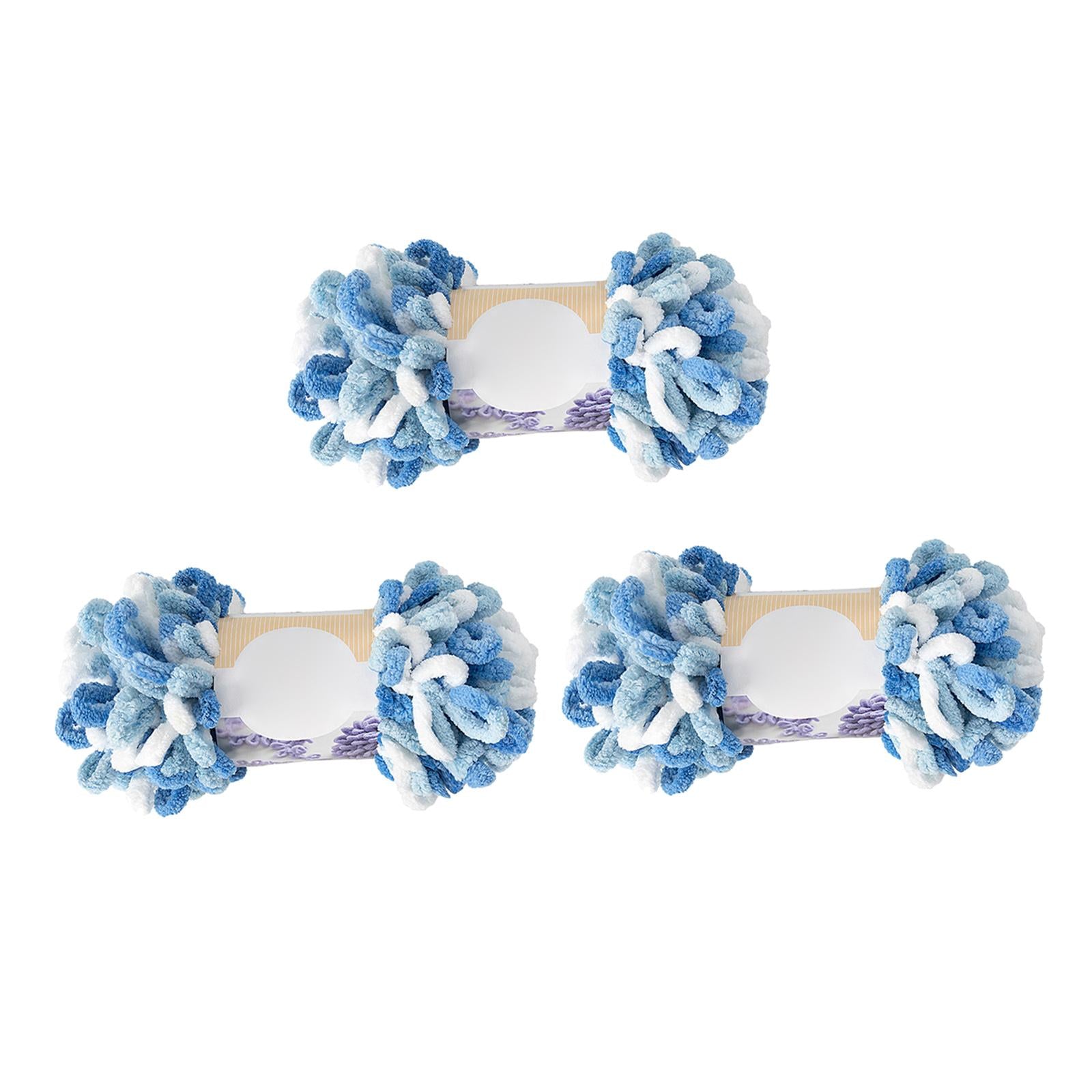 3 pieces Finger Loops Yarn Knit Skein Scarf Making Blanket Blue and white