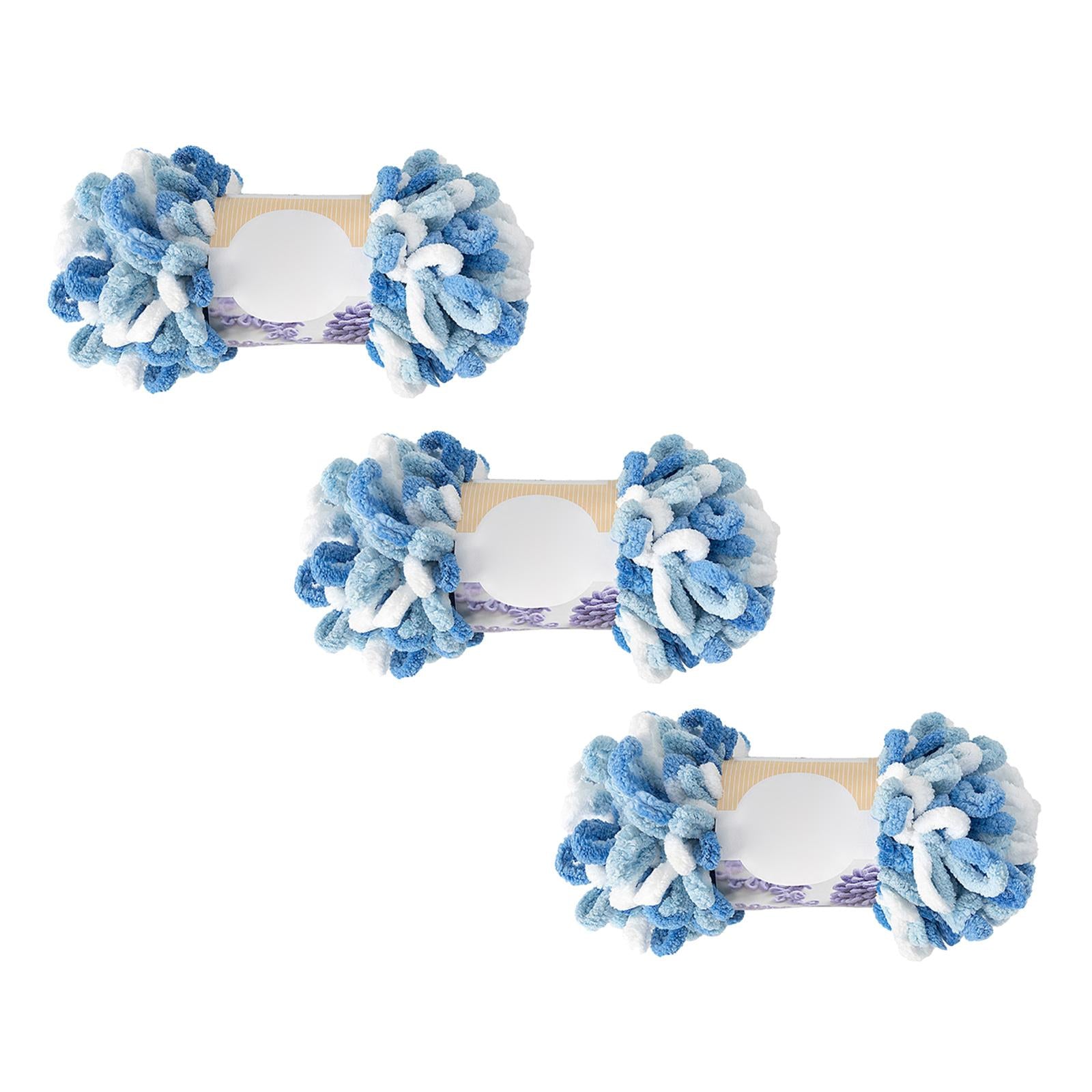 3 pieces Finger Loops Yarn Knit Skein Scarf Making Blanket Blue and white