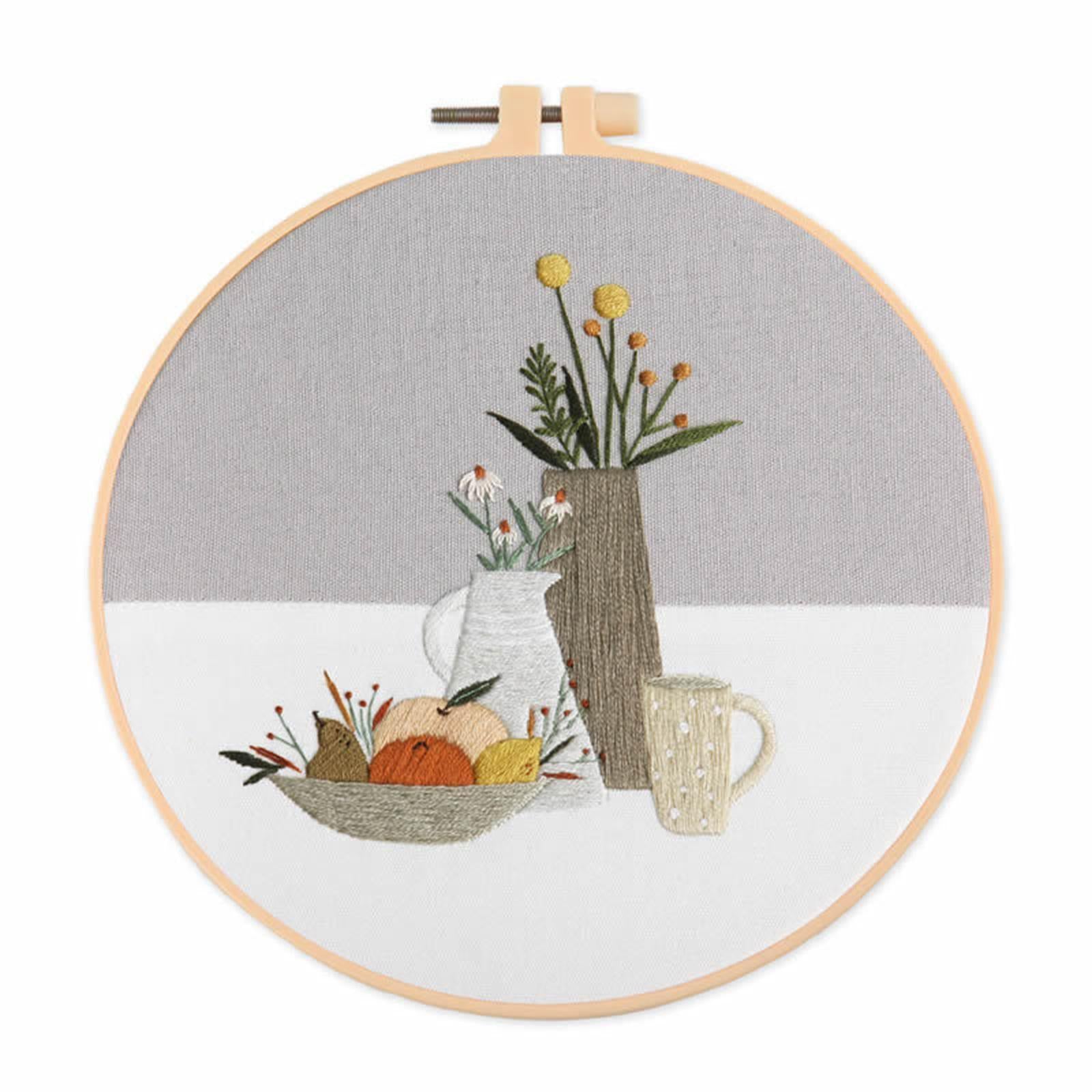 Set of 4 Beginners Embroidery Kit Cross Stitch with Hoop Beautiful Pattern