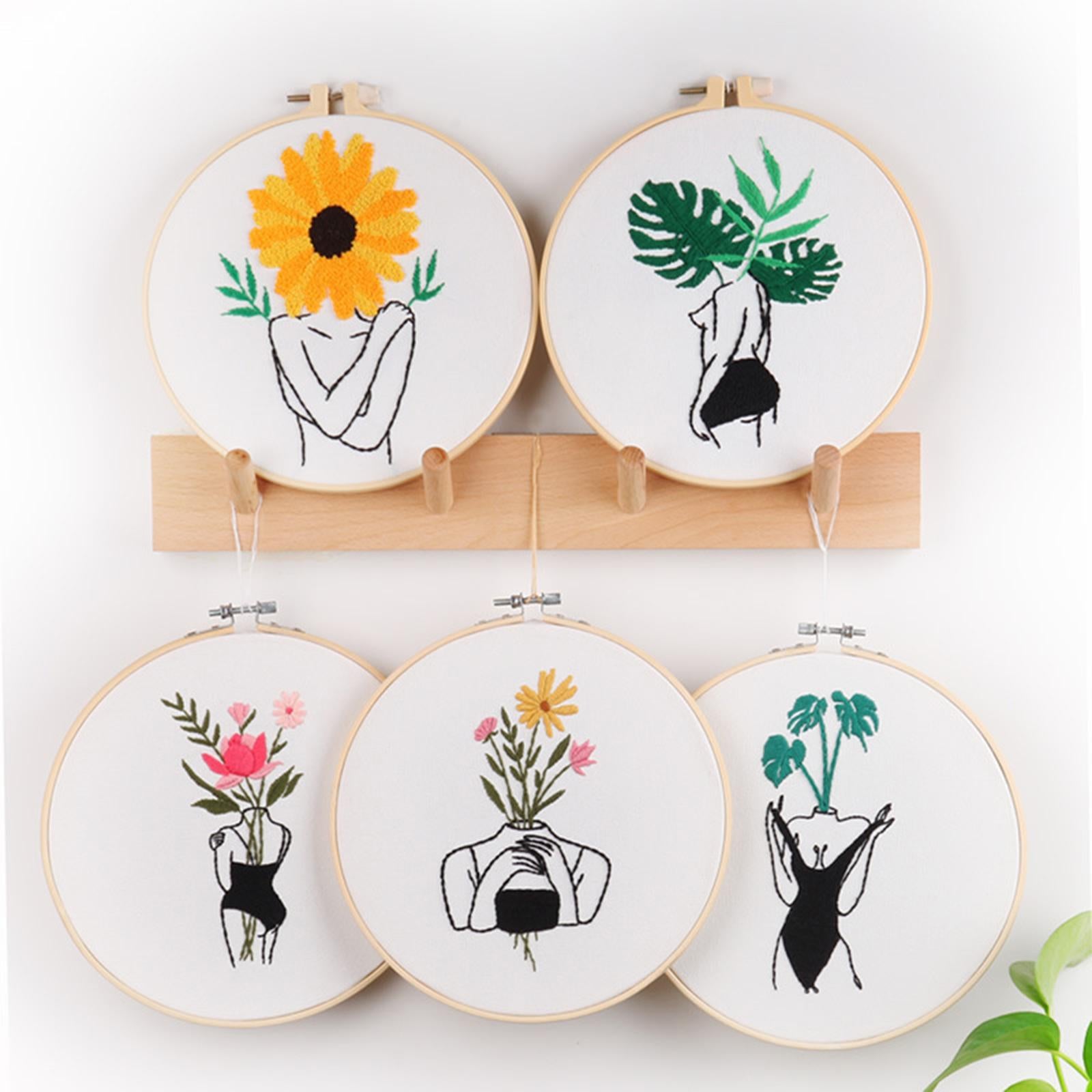 5pcs Body Art Embroidery Starter Kit DIY Beginners Stitch Set with Hoops
