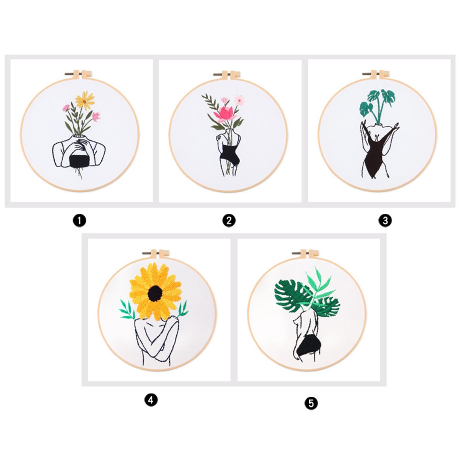 5pcs Body Art Embroidery Starter Kit DIY Beginners Stitch Set with Hoops