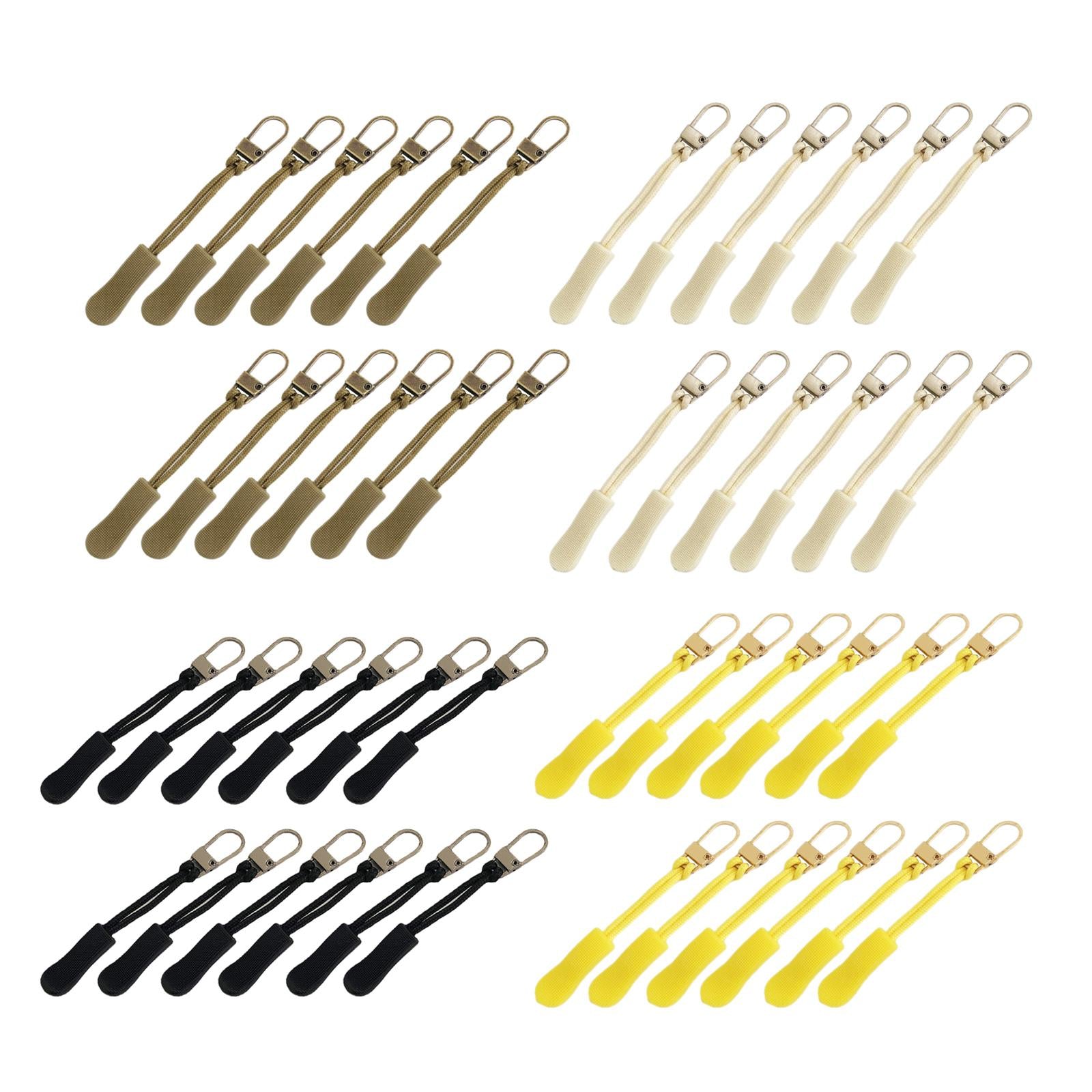 12 Pieces Zipper Pulls Durable Cord Extension for Luggage Coat Black