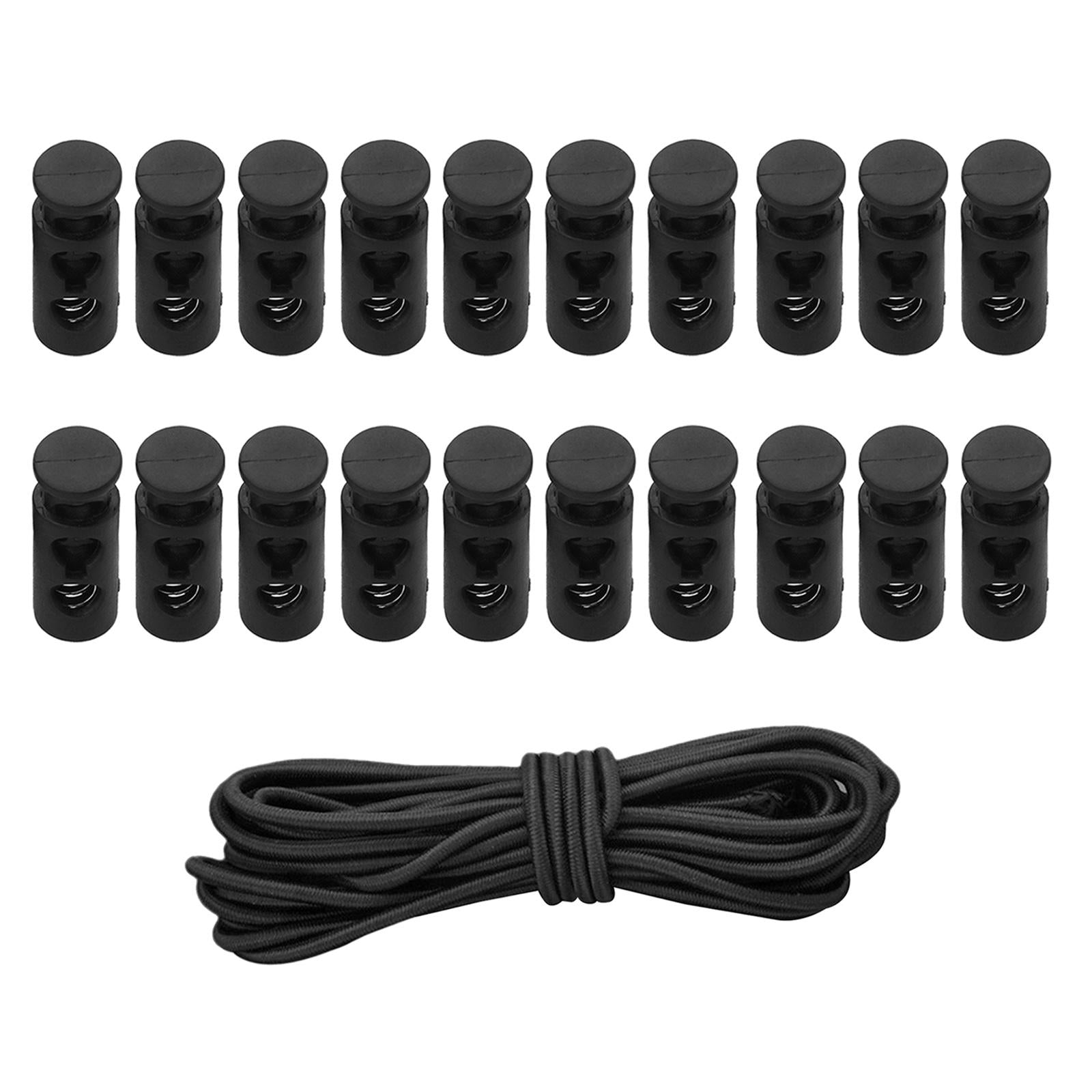 20pcs Plastic Cord Locks End Spring Loaded Slider + 3m Bungee Cord Style 2