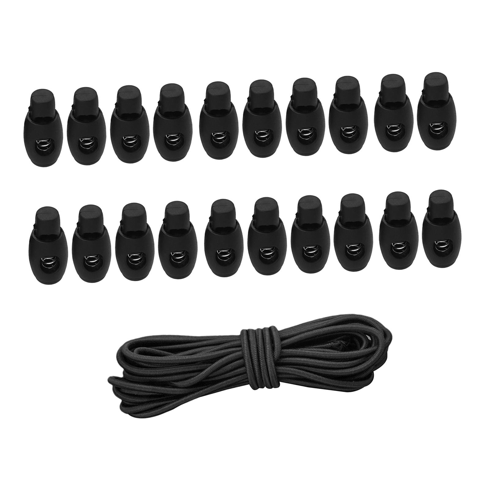 20pcs Plastic Cord Locks End Spring Loaded Slider + 3m Bungee Cord Style 3